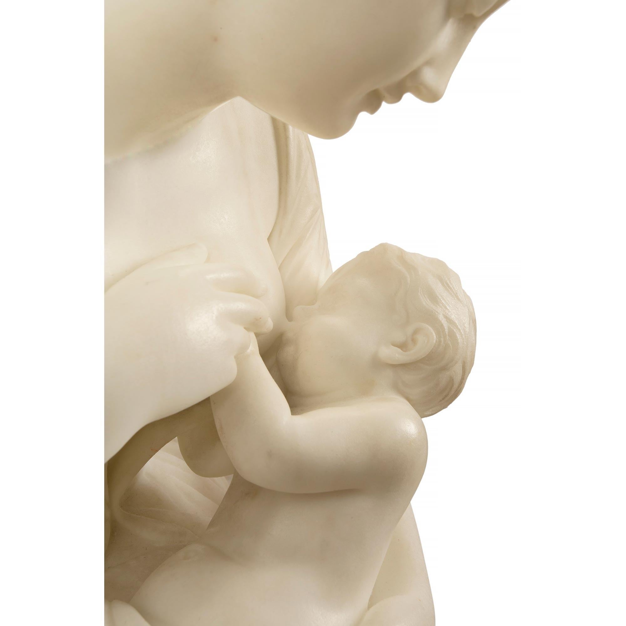 Italian 19th Century Carrara Marble Statue of Mother and Child, Signed Franchi For Sale 4