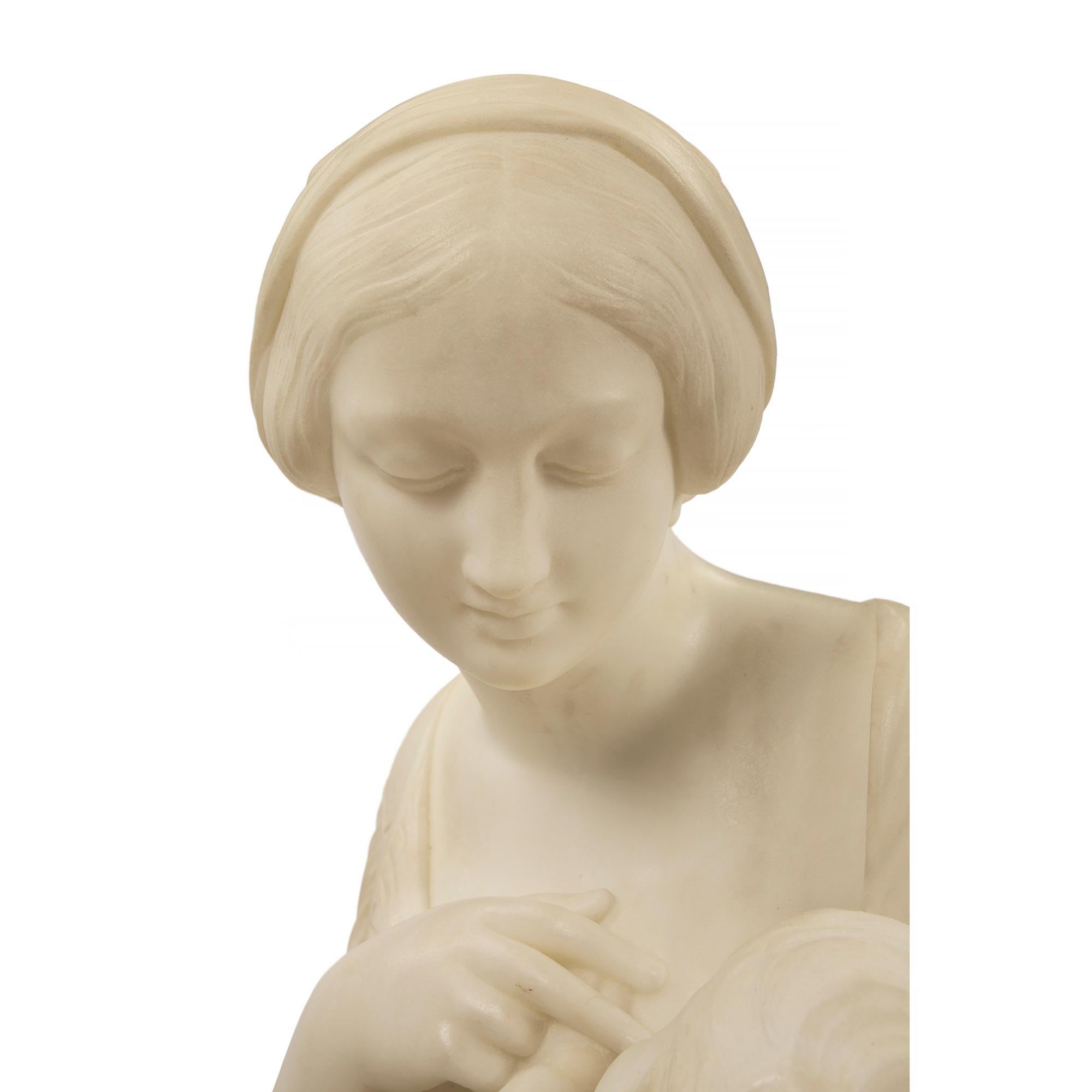 Italian 19th Century Carrara Marble Statue of Mother and Child, Signed Franchi For Sale 5