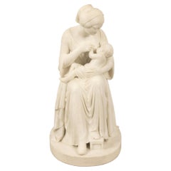 Italian 19th Century Carrara Marble Statue of Mother and Child, Signed Franchi