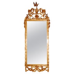 Antique Italian 19th Century Carved and Gilded Mirror With Basket of Flowers