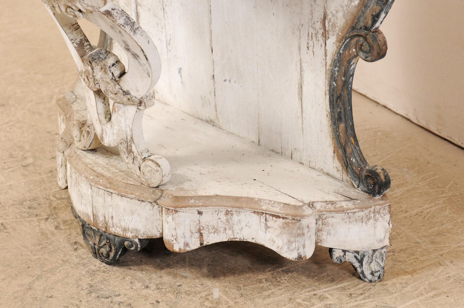 Italian 19th Century Carved and Painted Wood Rococo Style Demilune Console Table 1