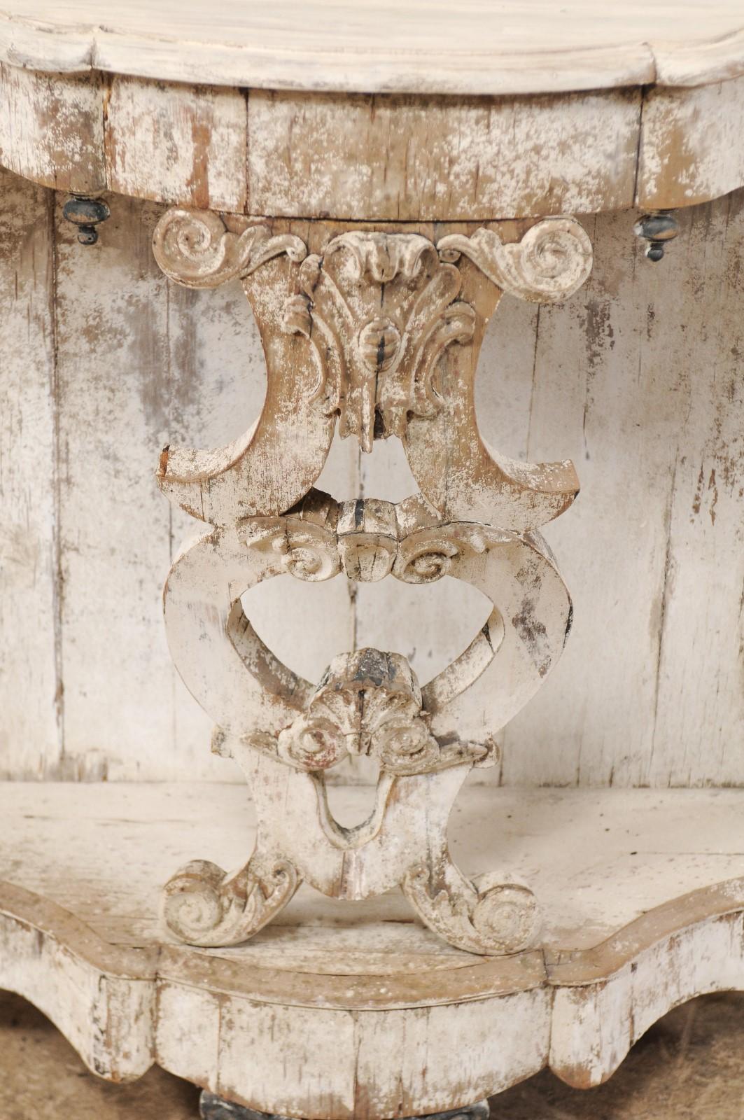 Italian 19th Century Carved and Painted Wood Rococo Style Demilune Console Table 3