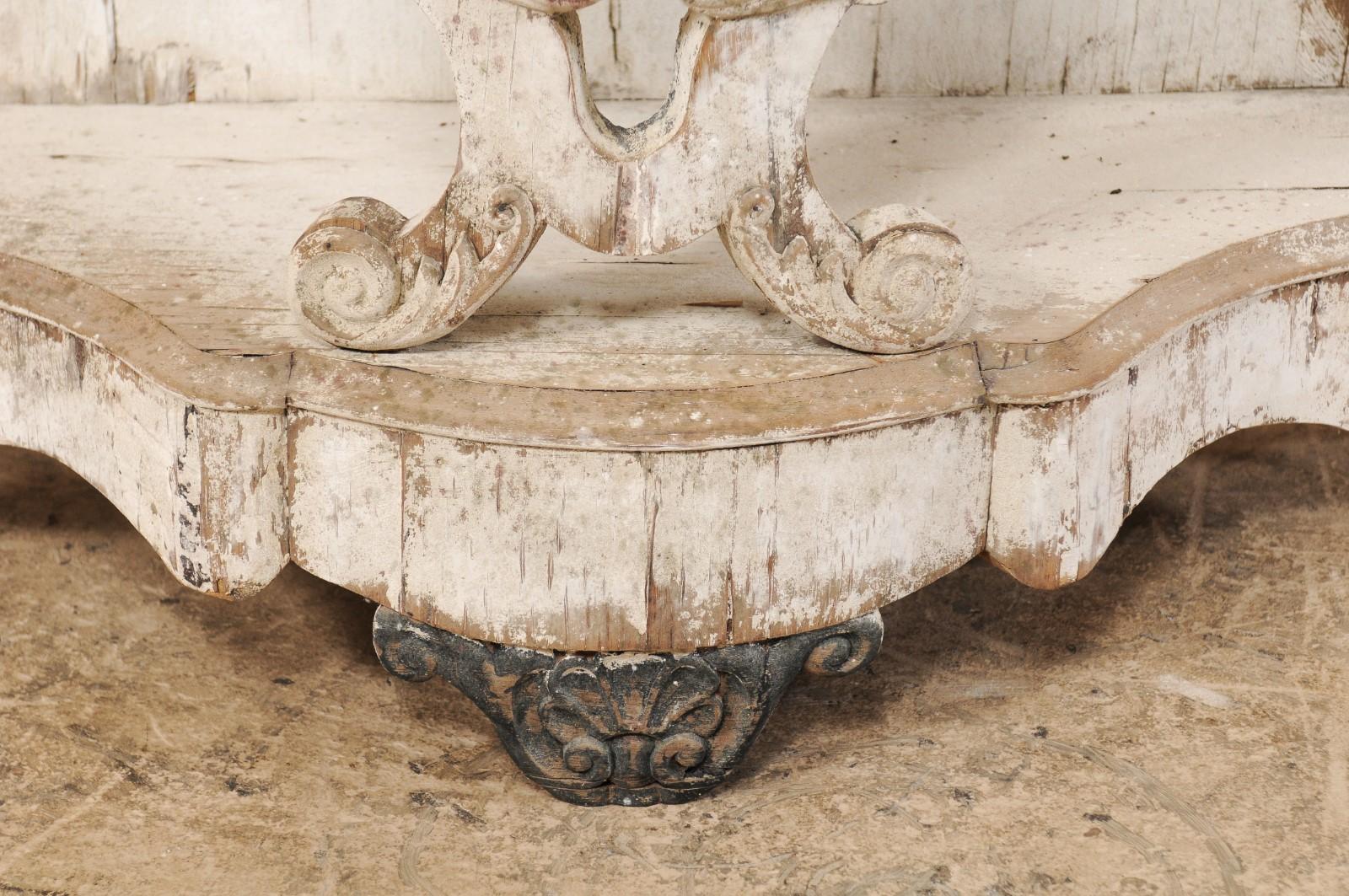 Italian 19th Century Carved and Painted Wood Rococo Style Demilune Console Table 4