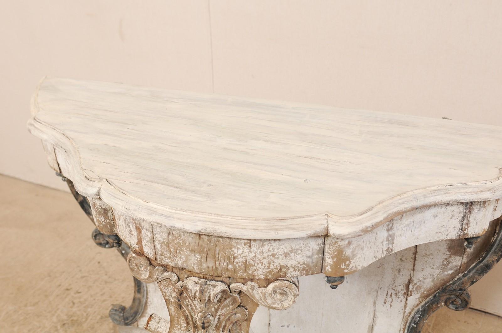 Italian 19th Century Carved and Painted Wood Rococo Style Demilune Console Table 5