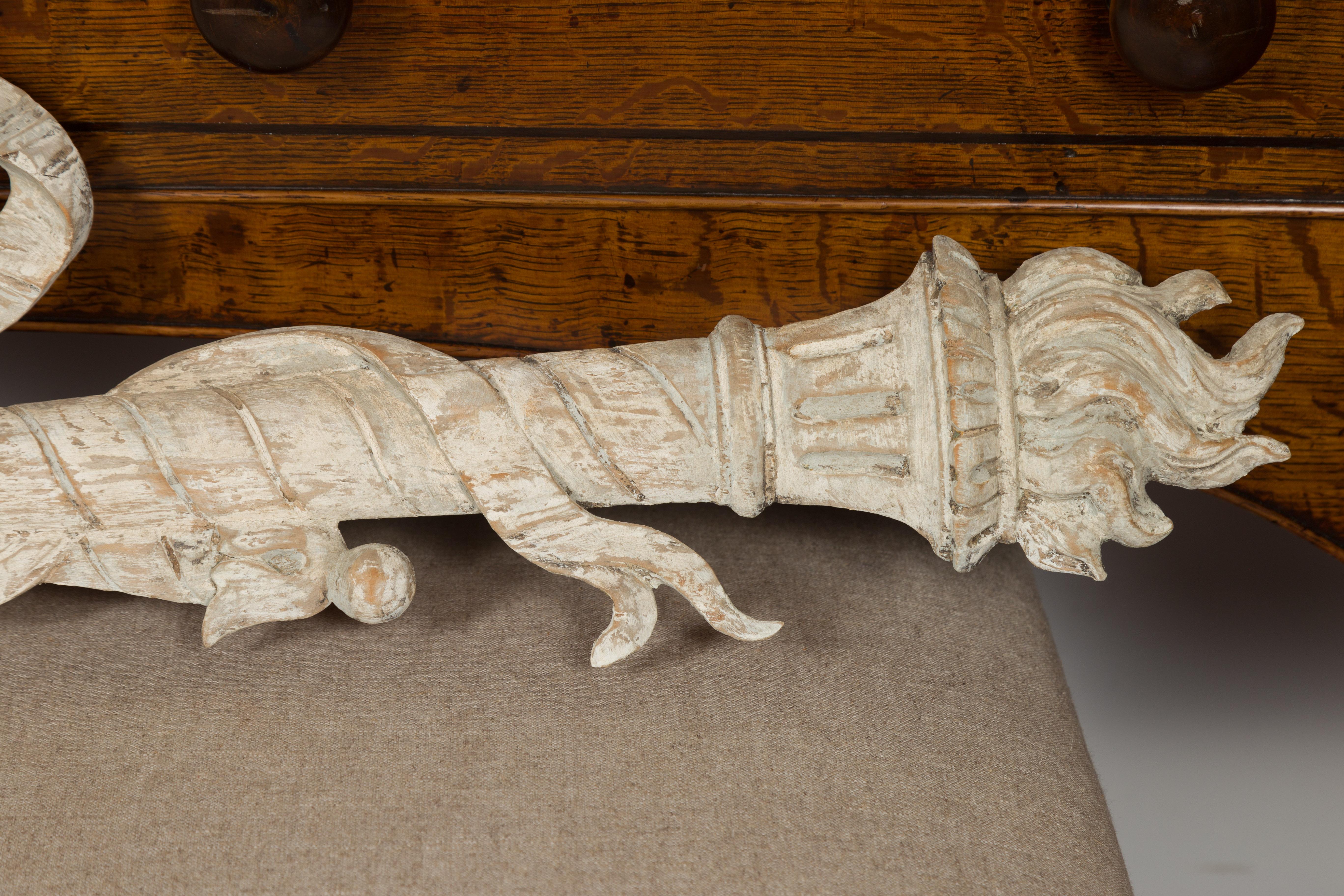 Italian 19th Century Carved Architectural Fragment with Ribbon-Tied Torches 2