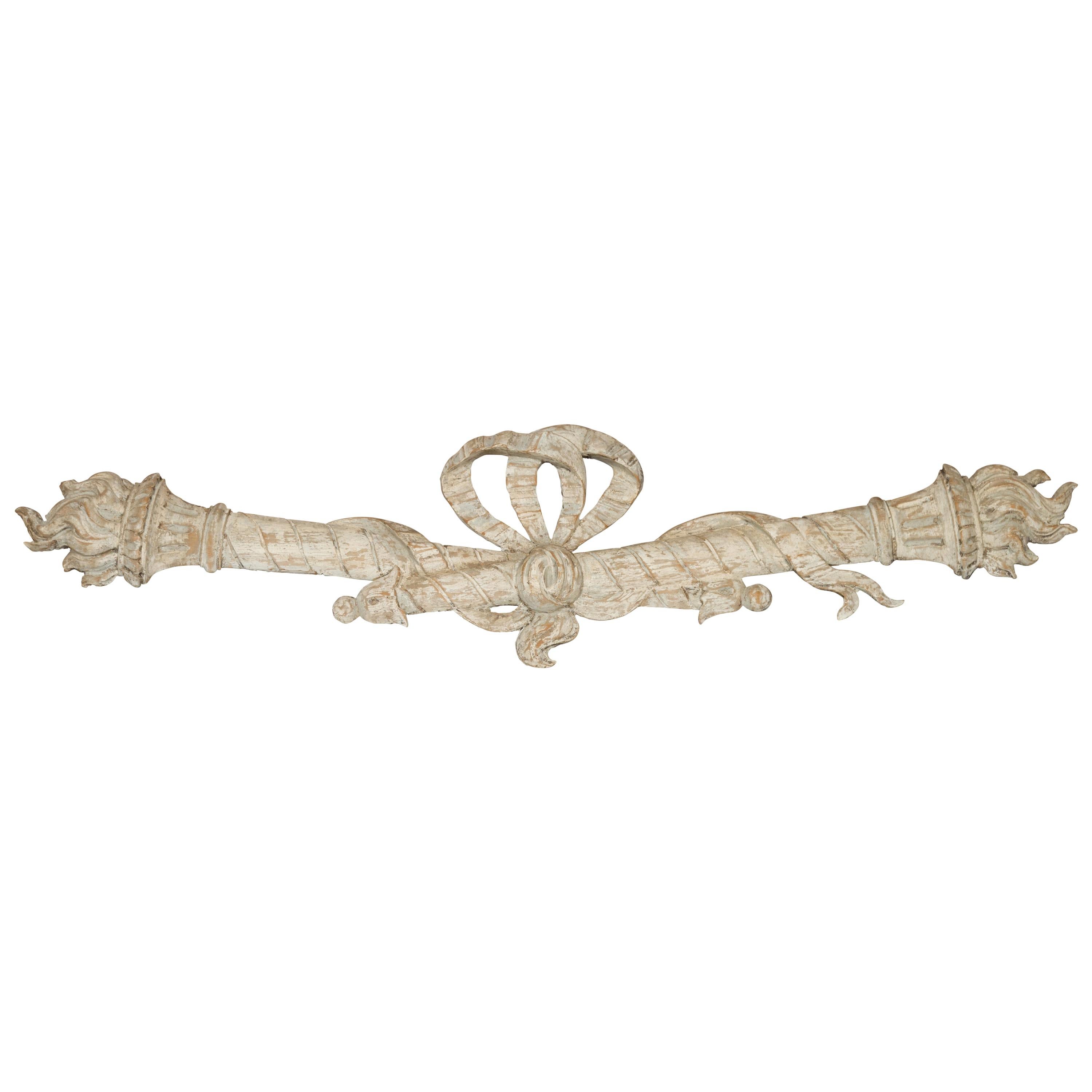Italian 19th Century Carved Architectural Fragment with Ribbon-Tied Torches