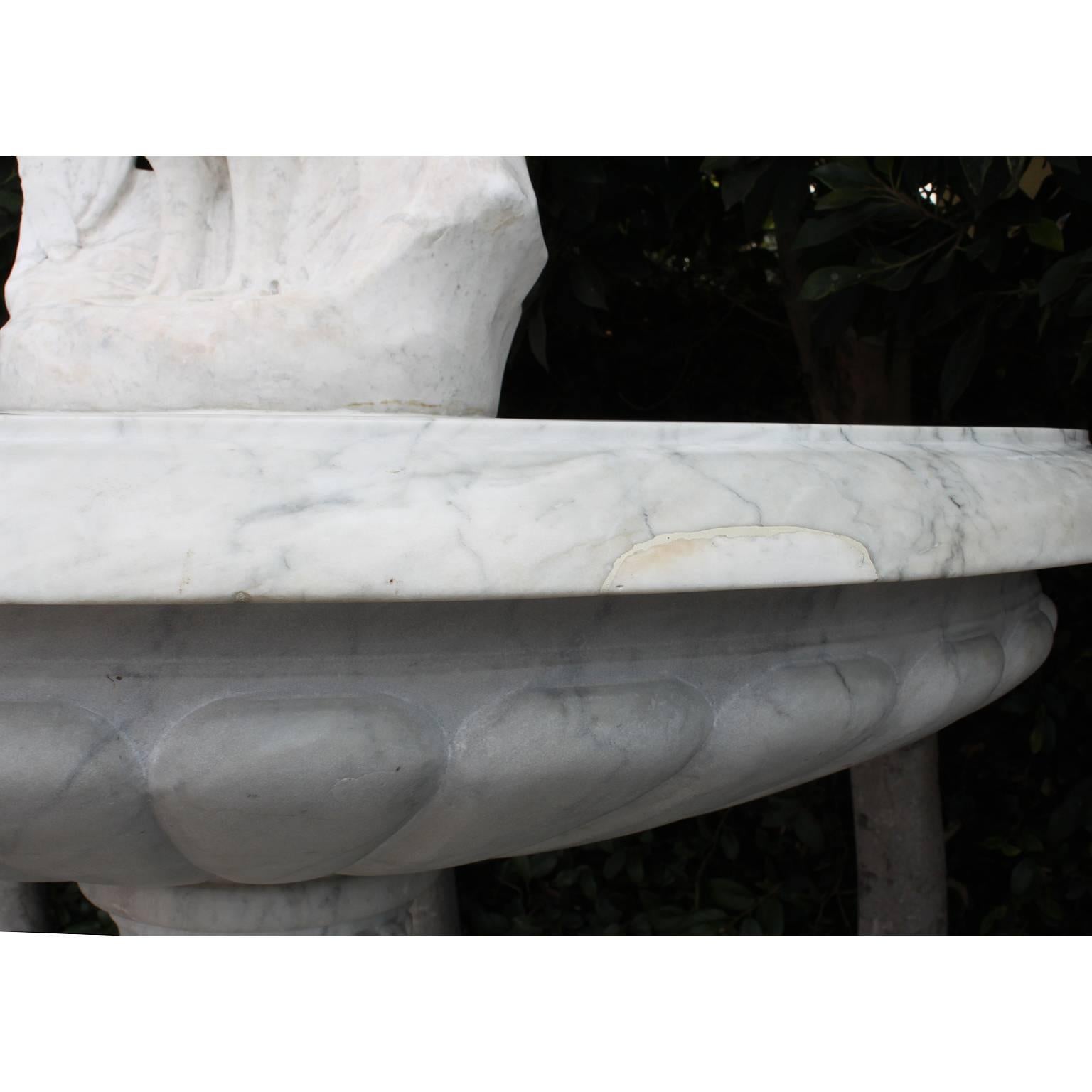 Italian 19th Century Carved White Marble Figural Fountain a Putto on a Goose 11