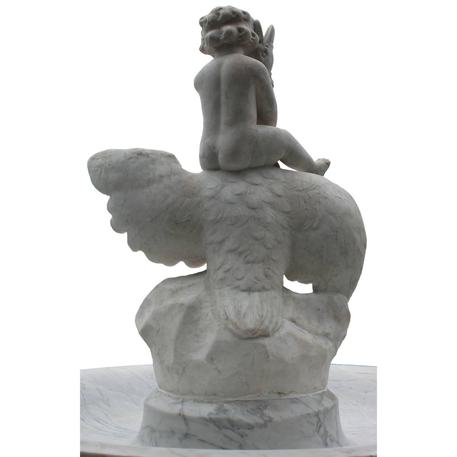 Italian 19th Century Carved White Marble Figural Fountain a Putto on a Goose 5