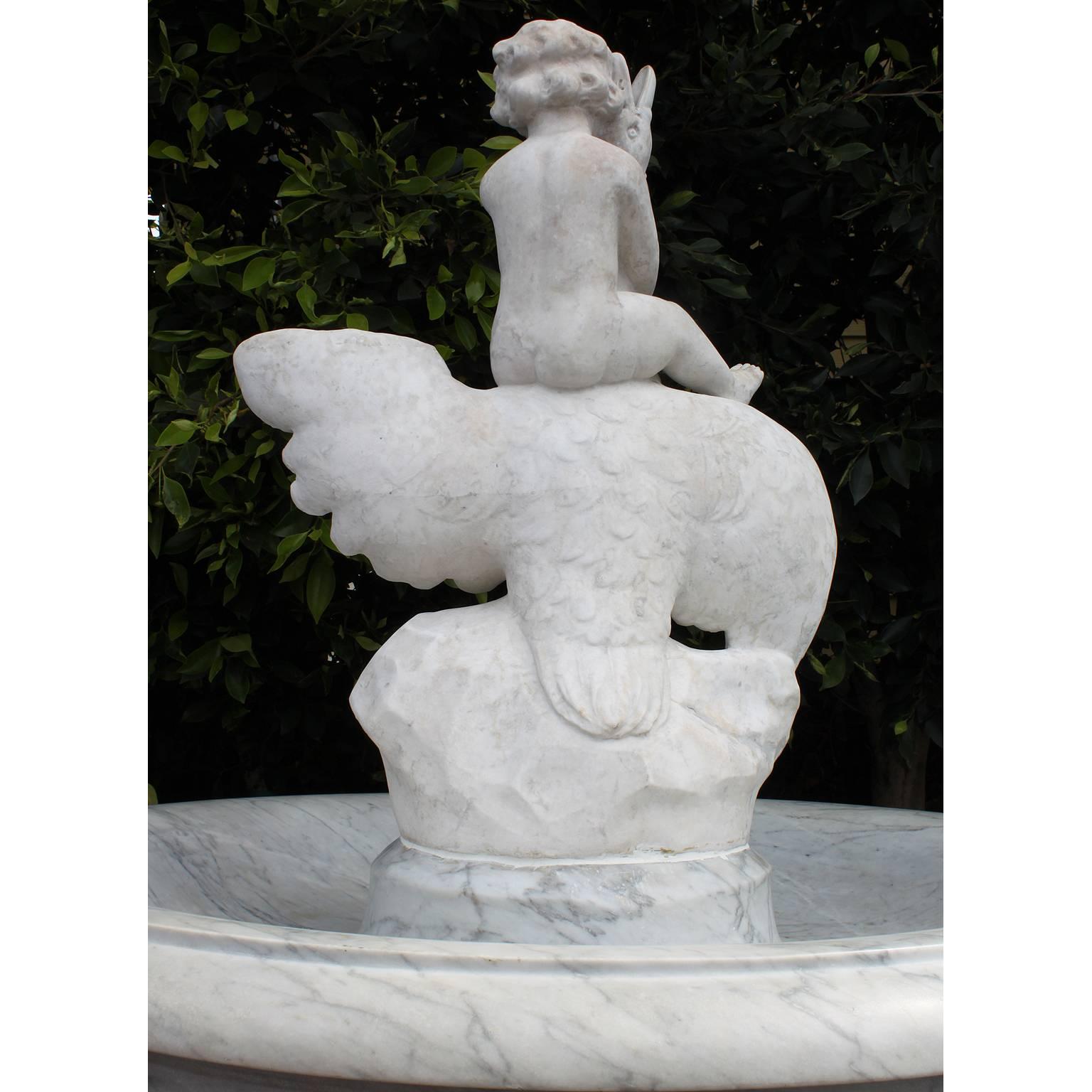 Italian 19th Century Carved White Marble Figural Fountain a Putto on a Goose 6