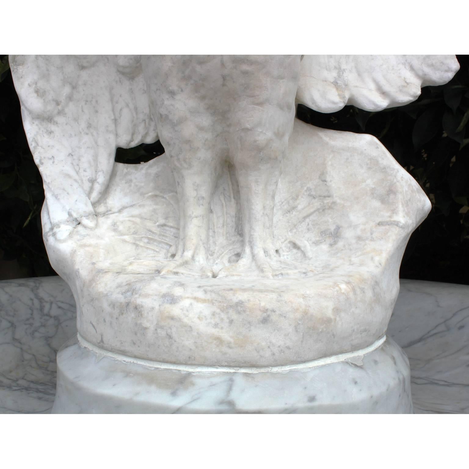 Italian 19th Century Carved White Marble Figural Fountain a Putto on a Goose 7