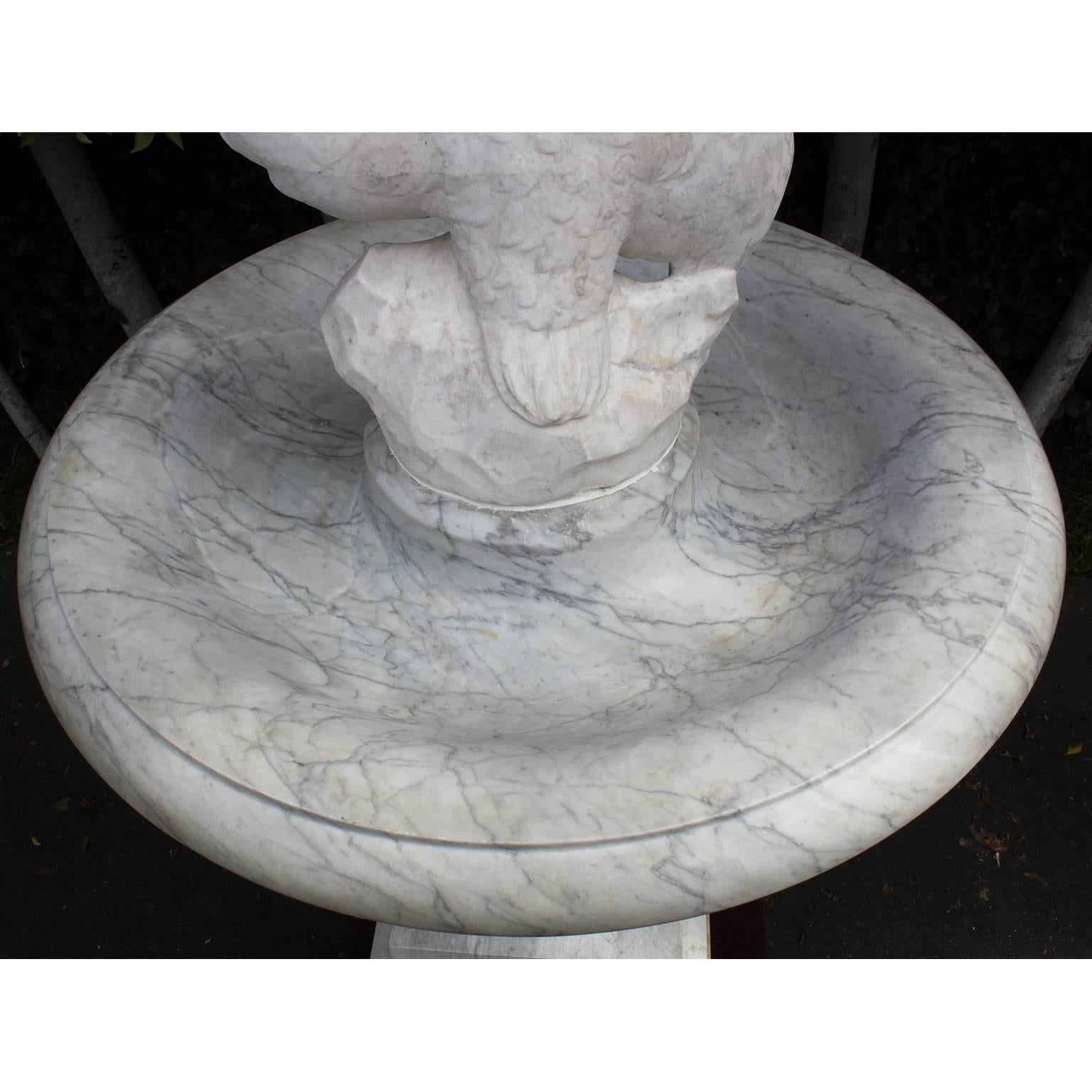 Italian 19th Century Carved White Marble Figural Fountain a Putto on a Goose 8