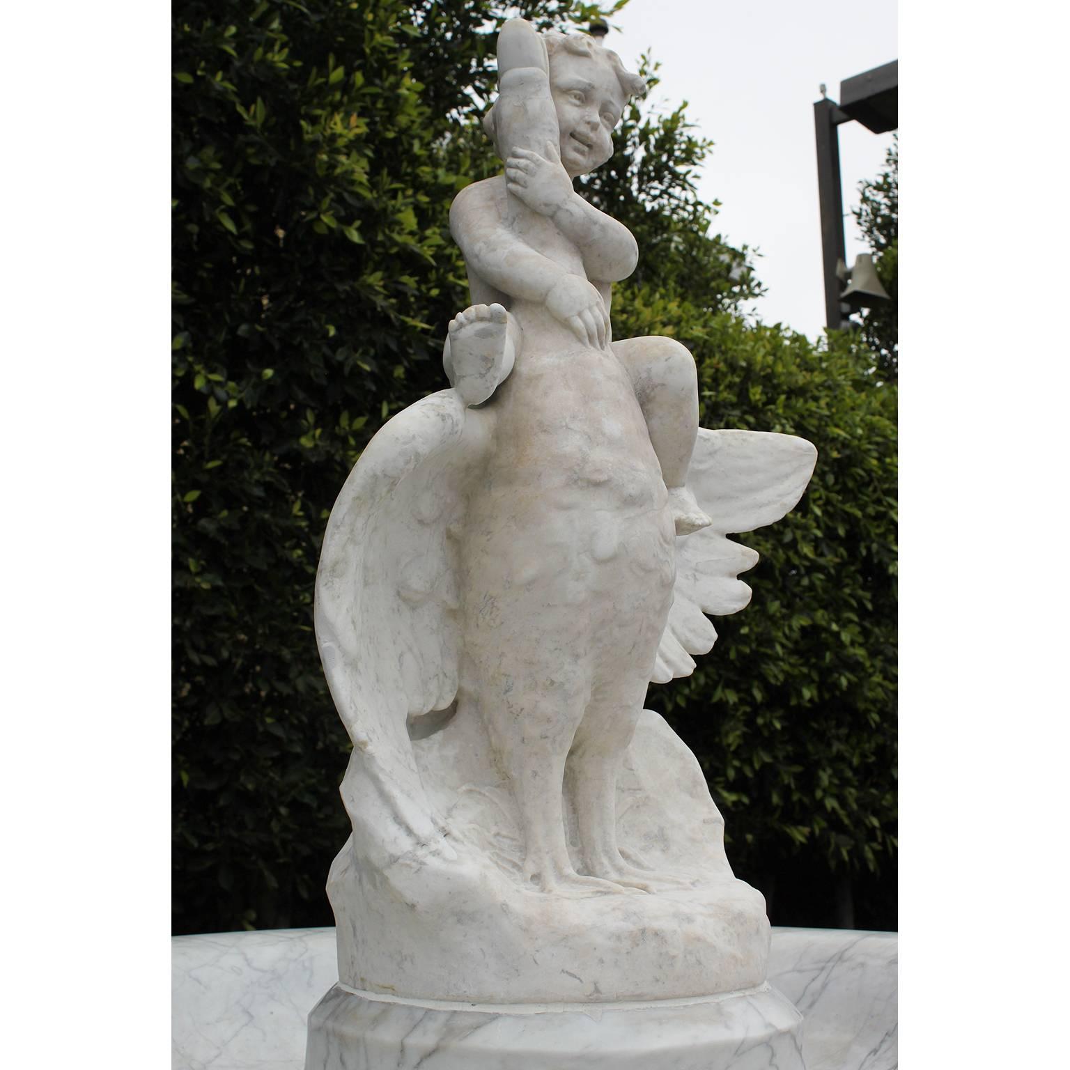 Italian 19th Century Carved White Marble Figural Fountain a Putto on a Goose 3