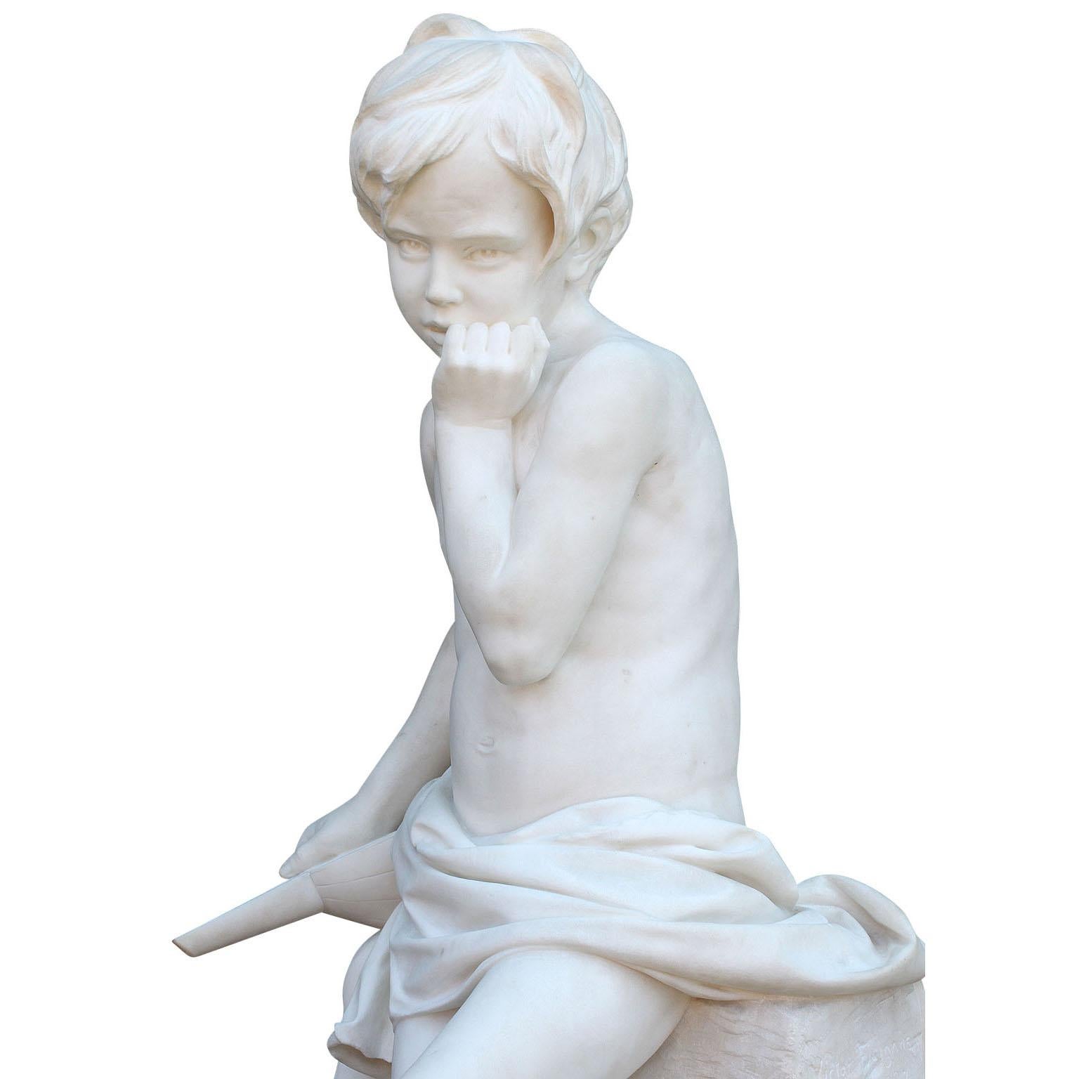 Italian 19th Century Carved Carrara Marble Figure of a Young Boy with a Mandolin 4
