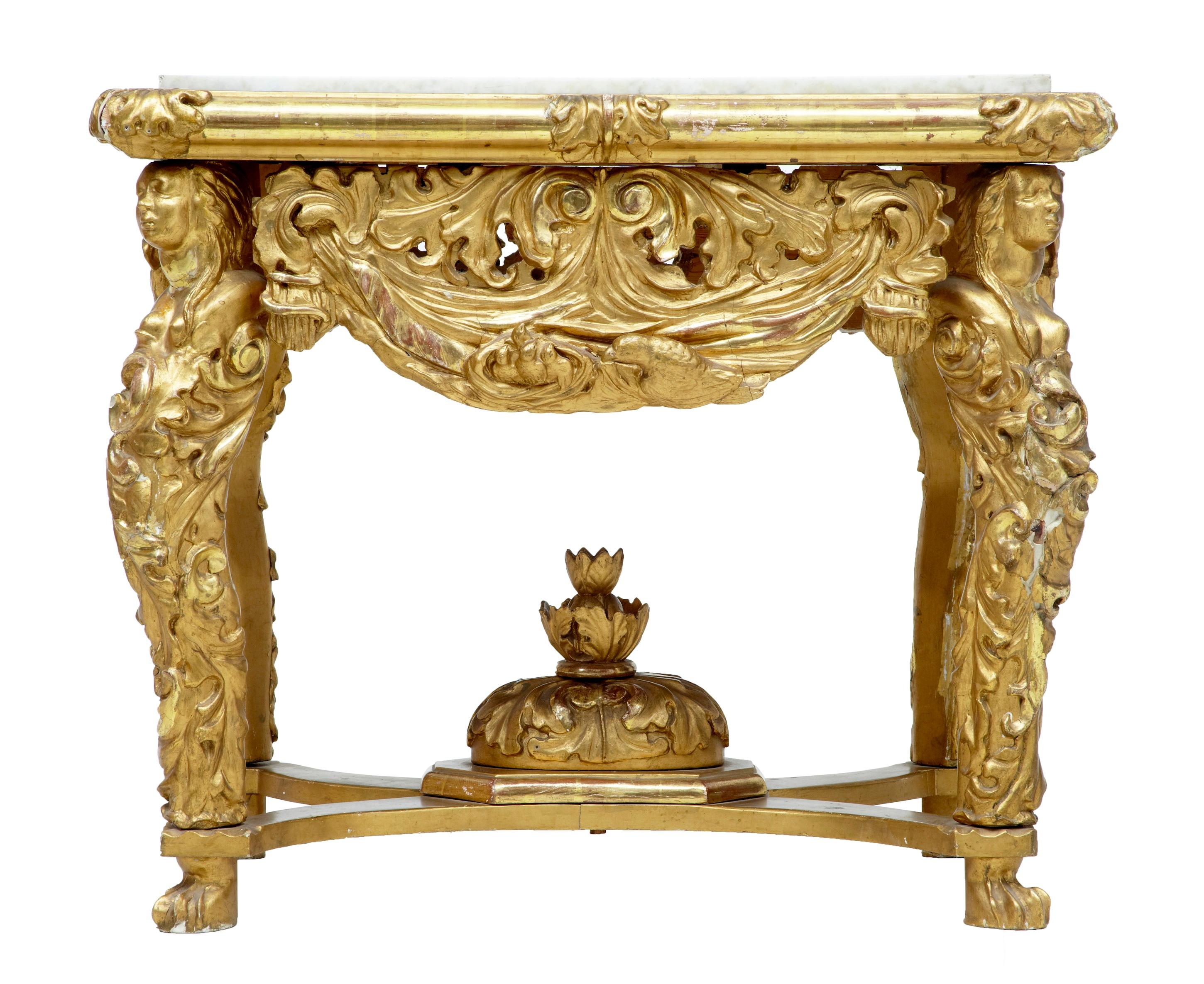 Italian 19th Century Carved Gilt Marble-Top Center Table In Good Condition In Debenham, Suffolk