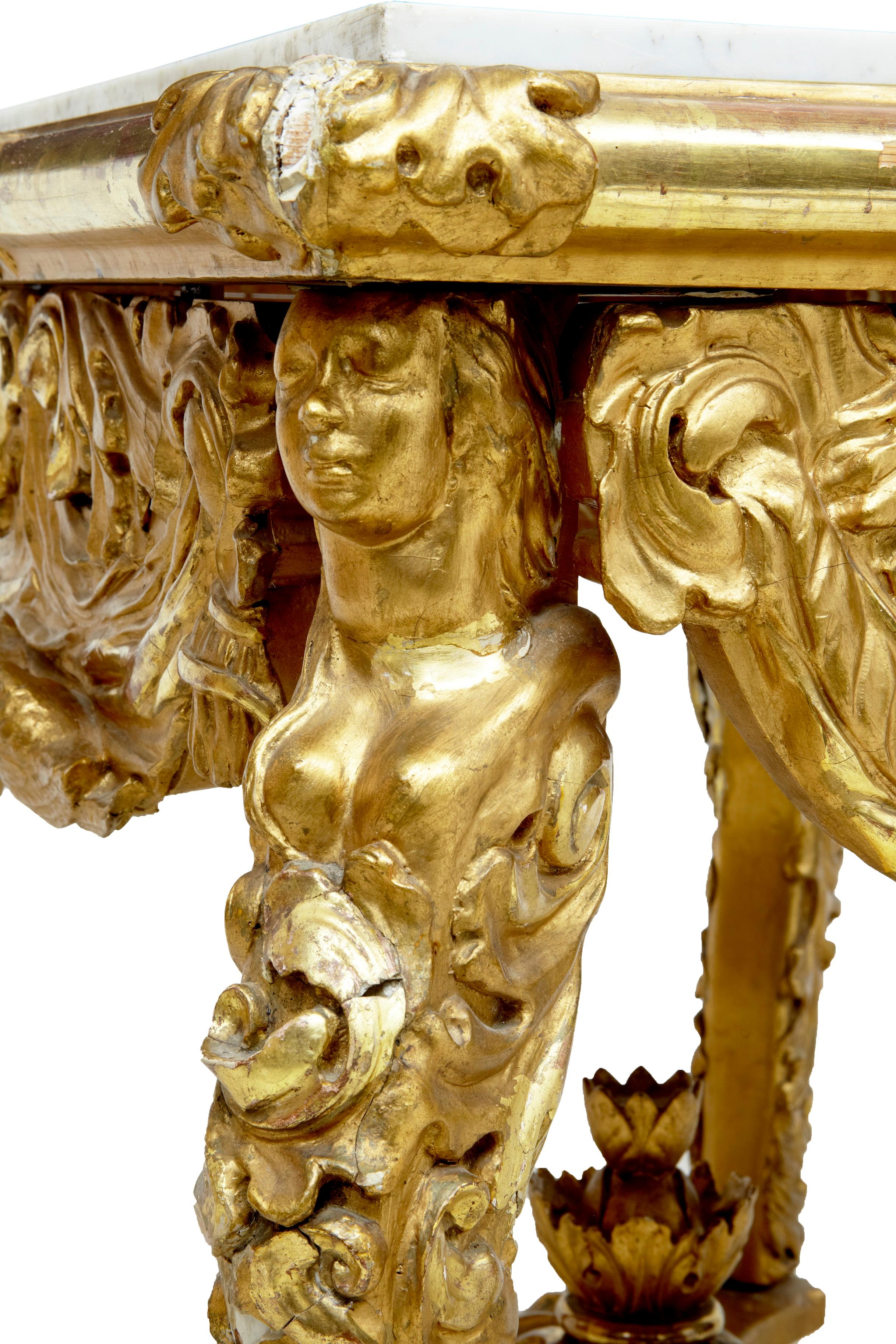 Italian 19th Century Carved Gilt Marble-Top Center Table 1