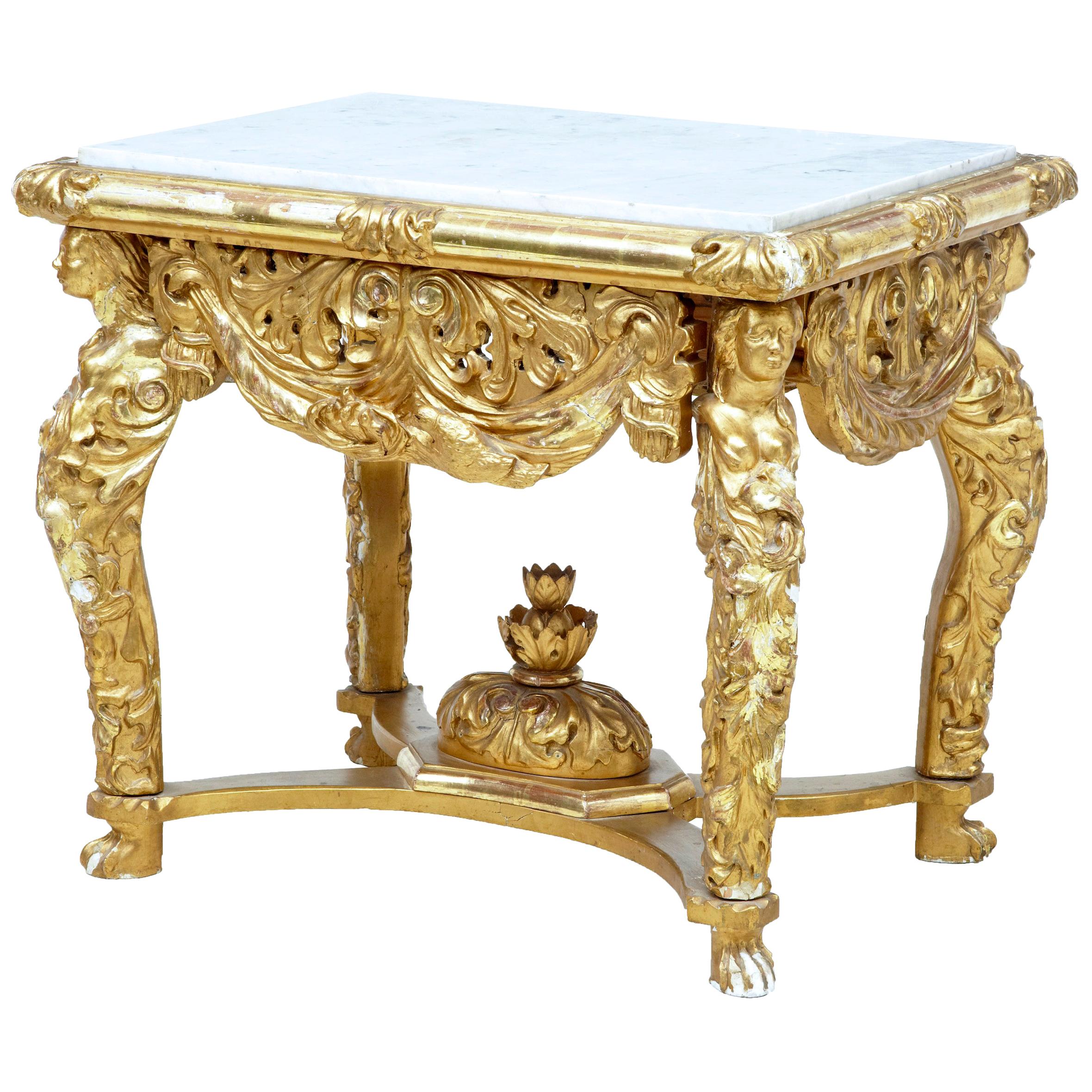 Italian 19th Century Carved Gilt Marble-Top Center Table