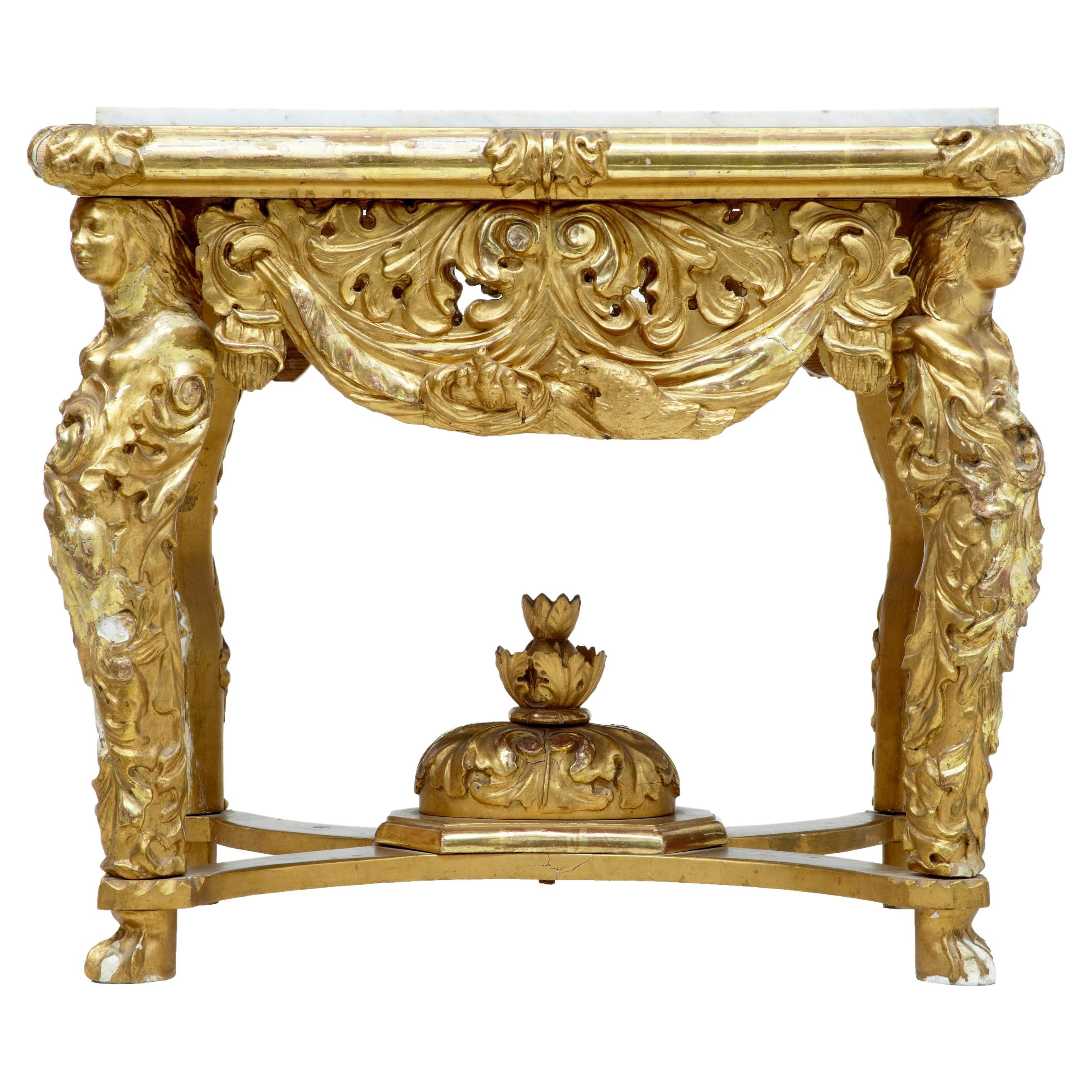 Italian 19th Century Carved Gilt Marble Top Center Table