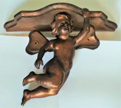 Italian 18th Century Carved Giltwood Baroque Angel Wall Console