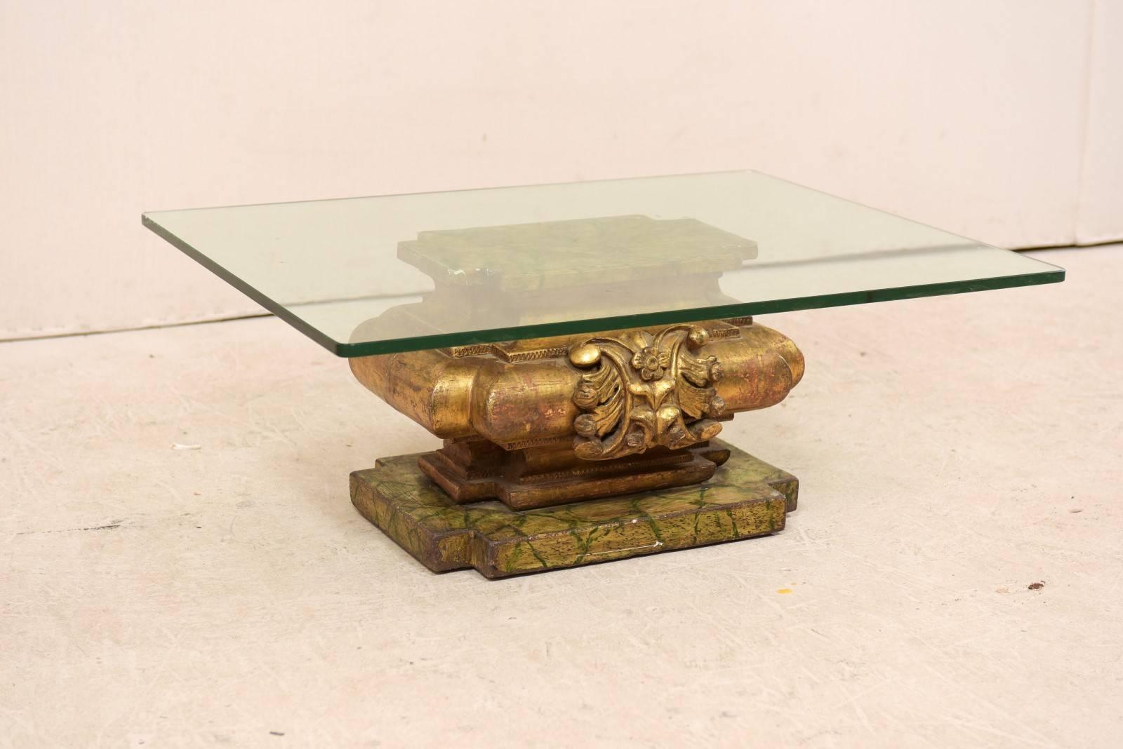 Italian 19th Century Carved Giltwood Coffee Table with Rectangular Glass Top In Good Condition In Atlanta, GA