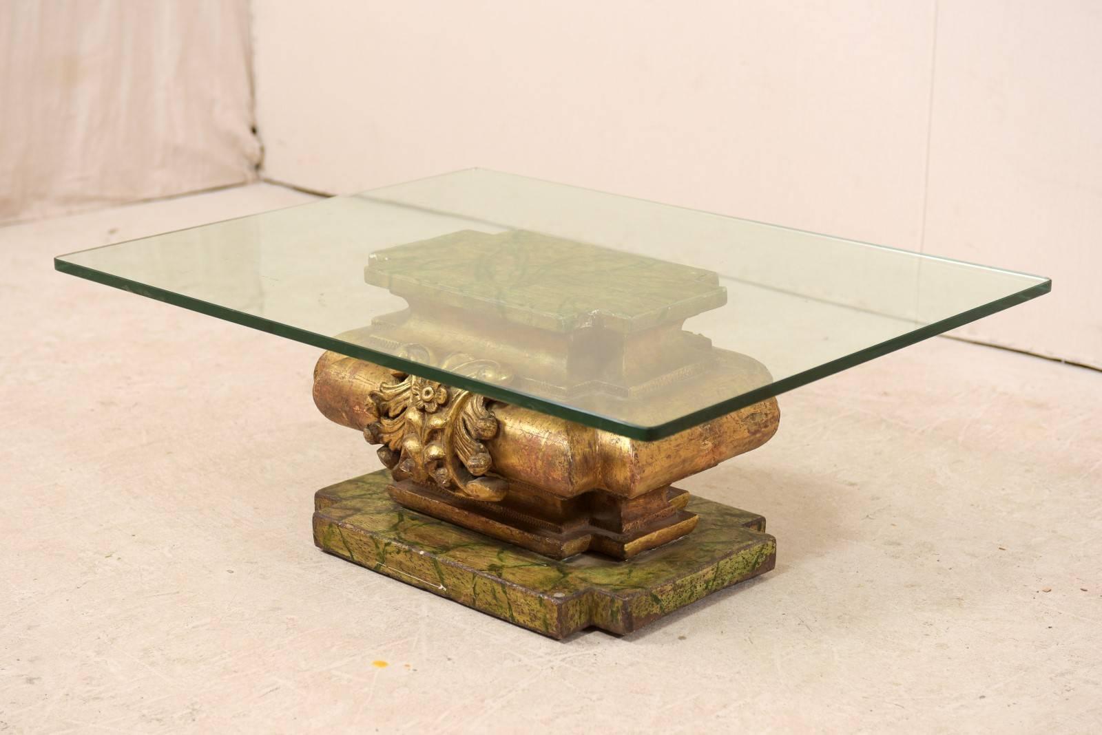 Wood Italian 19th Century Carved Giltwood Coffee Table with Rectangular Glass Top