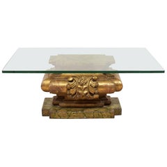 Italian 19th Century Carved Giltwood Coffee Table with Rectangular Glass Top