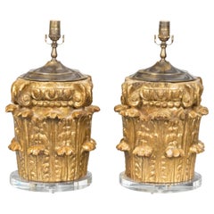 Italian 19th Century Carved Giltwood Composite Capitals Made into Table Lamps