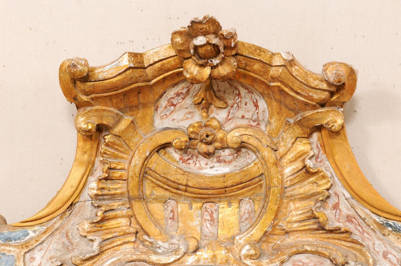 Italian Early 19th Century Carved, Painted & Gilded Wood Baroque Style Pediment 2