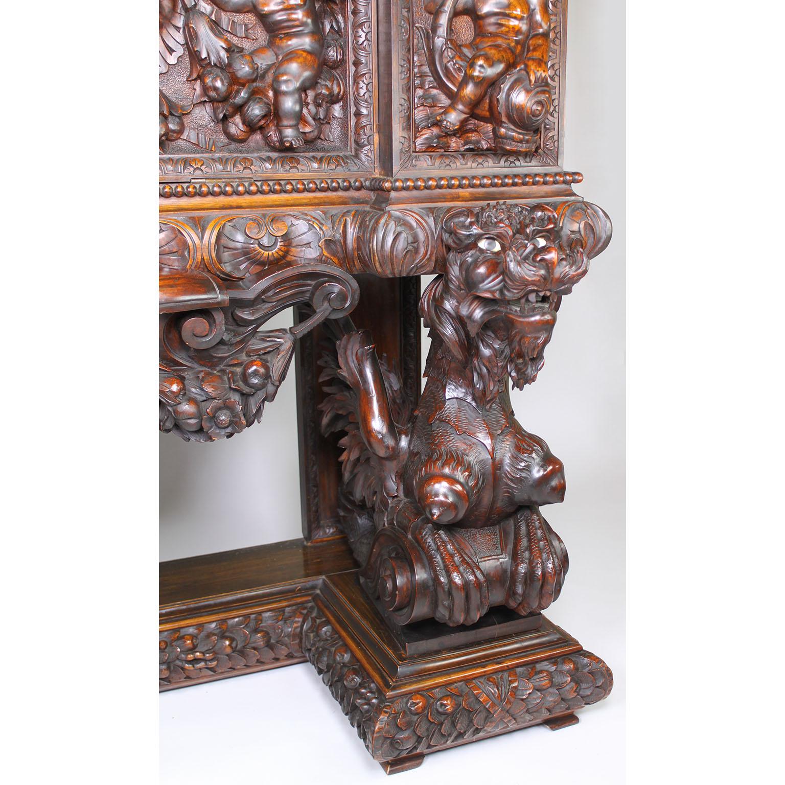 Italian 19th Century Carved Walnut Cassone Chest with Putti and Winged Dragons For Sale 5