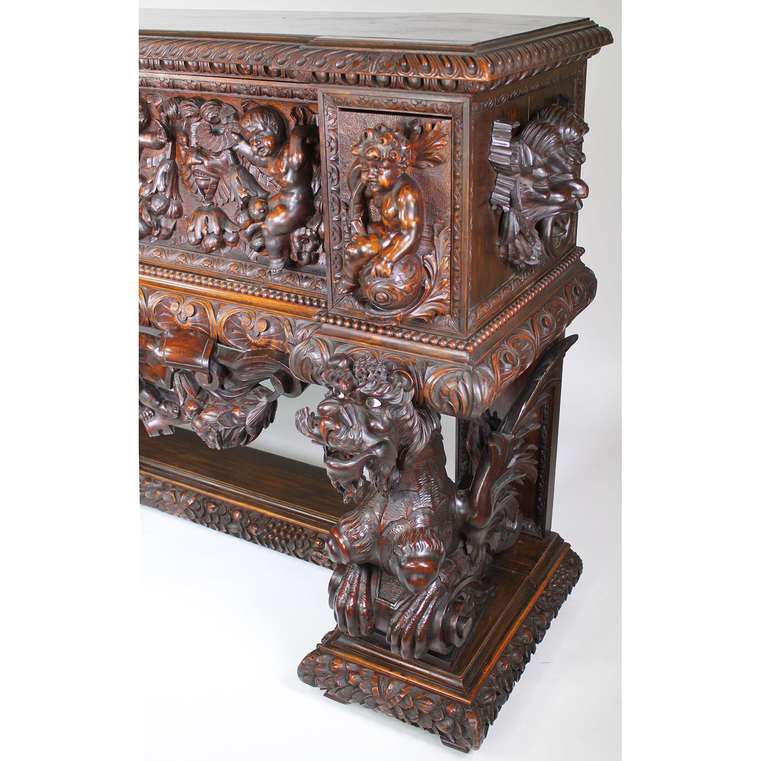 Italian 19th Century Carved Walnut Cassone Chest with Putti and Winged Dragons For Sale 6