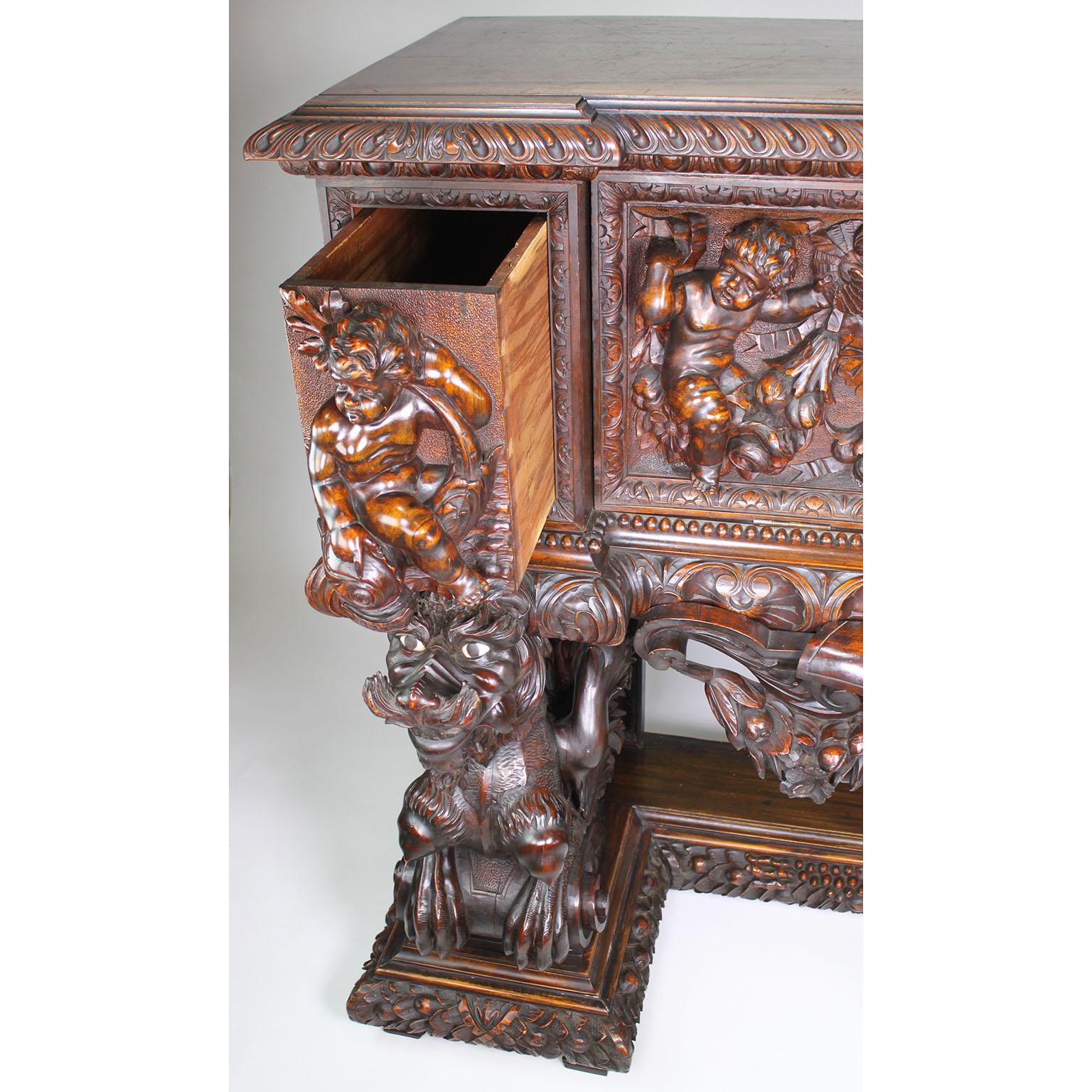 Italian 19th Century Carved Walnut Cassone Chest with Putti and Winged Dragons For Sale 7