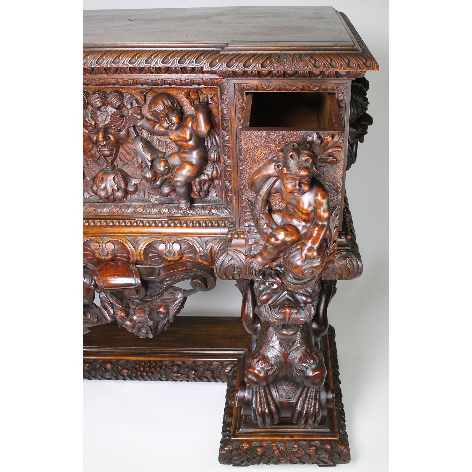 Italian 19th Century Carved Walnut Cassone Chest with Putti and Winged Dragons For Sale 8