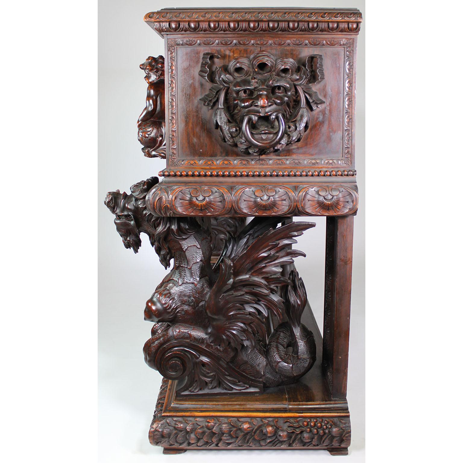 Italian 19th Century Carved Walnut Cassone Chest with Putti and Winged Dragons For Sale 9