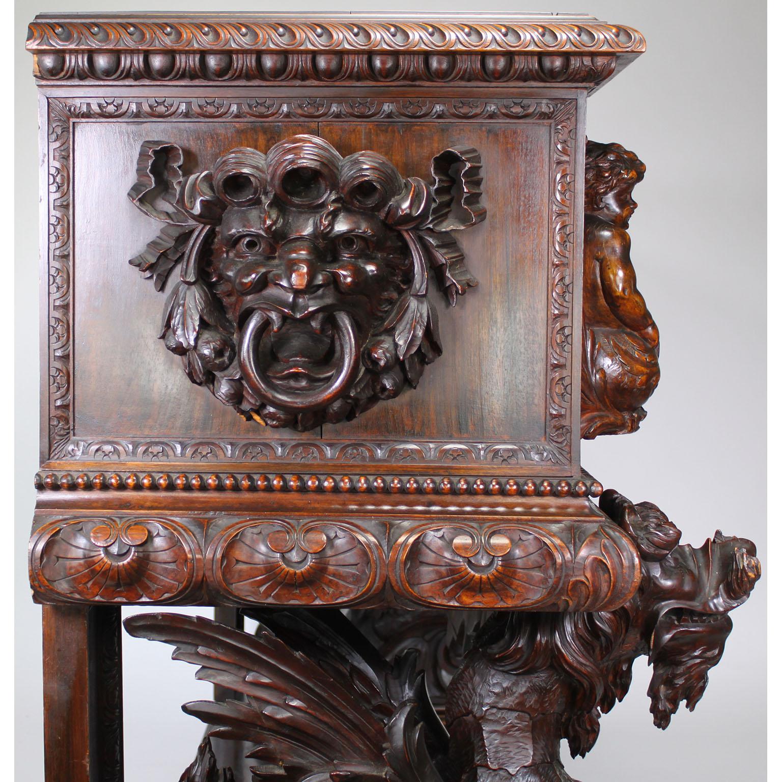Italian 19th Century Carved Walnut Cassone Chest with Putti and Winged Dragons For Sale 11