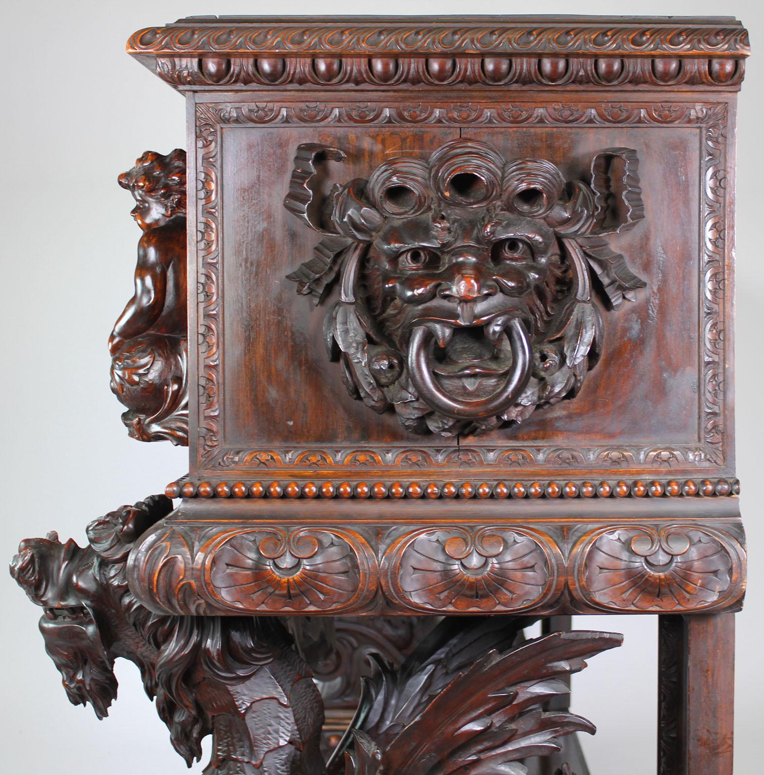 Italian 19th Century Carved Walnut Cassone Chest with Putti and Winged Dragons For Sale 13