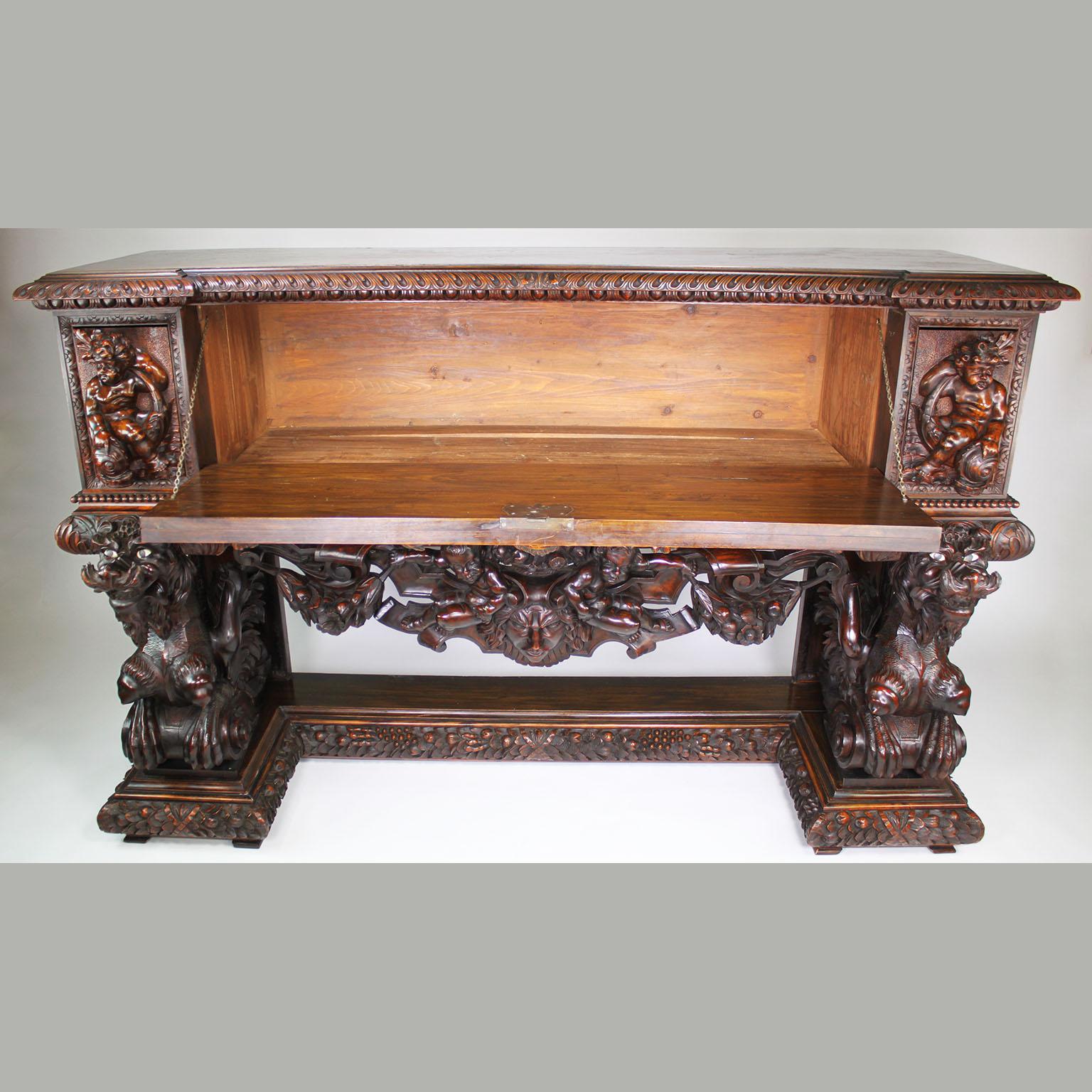 Italian 19th Century Carved Walnut Cassone Chest with Putti and Winged Dragons For Sale 14