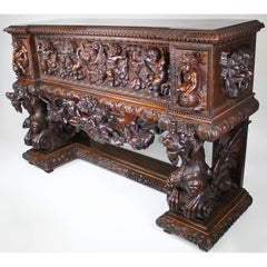 Italian 19th Century Carved Walnut Cassone Chest with Putti and Winged Dragons