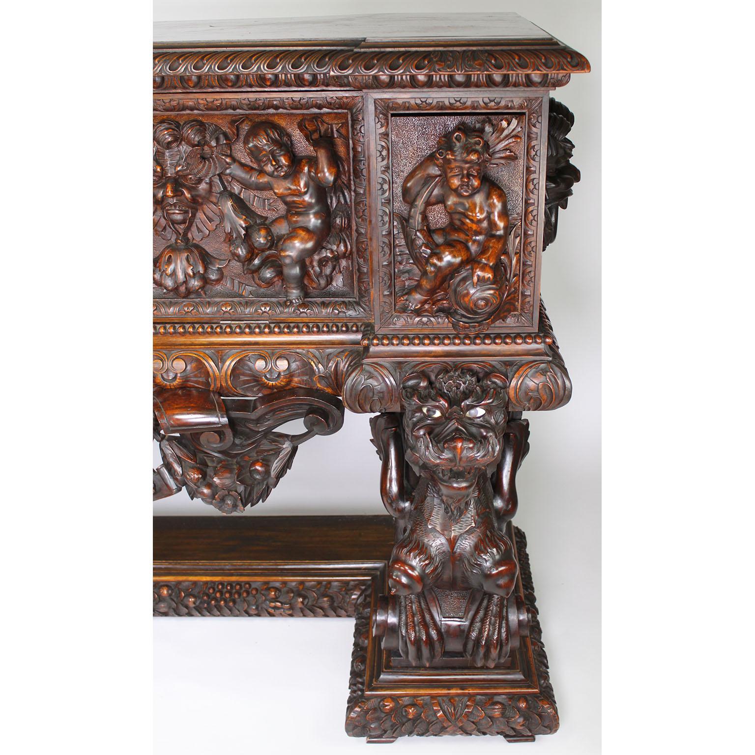 Italian 19th Century Carved Walnut Cassone Chest with Putti and Winged Dragons For Sale 1