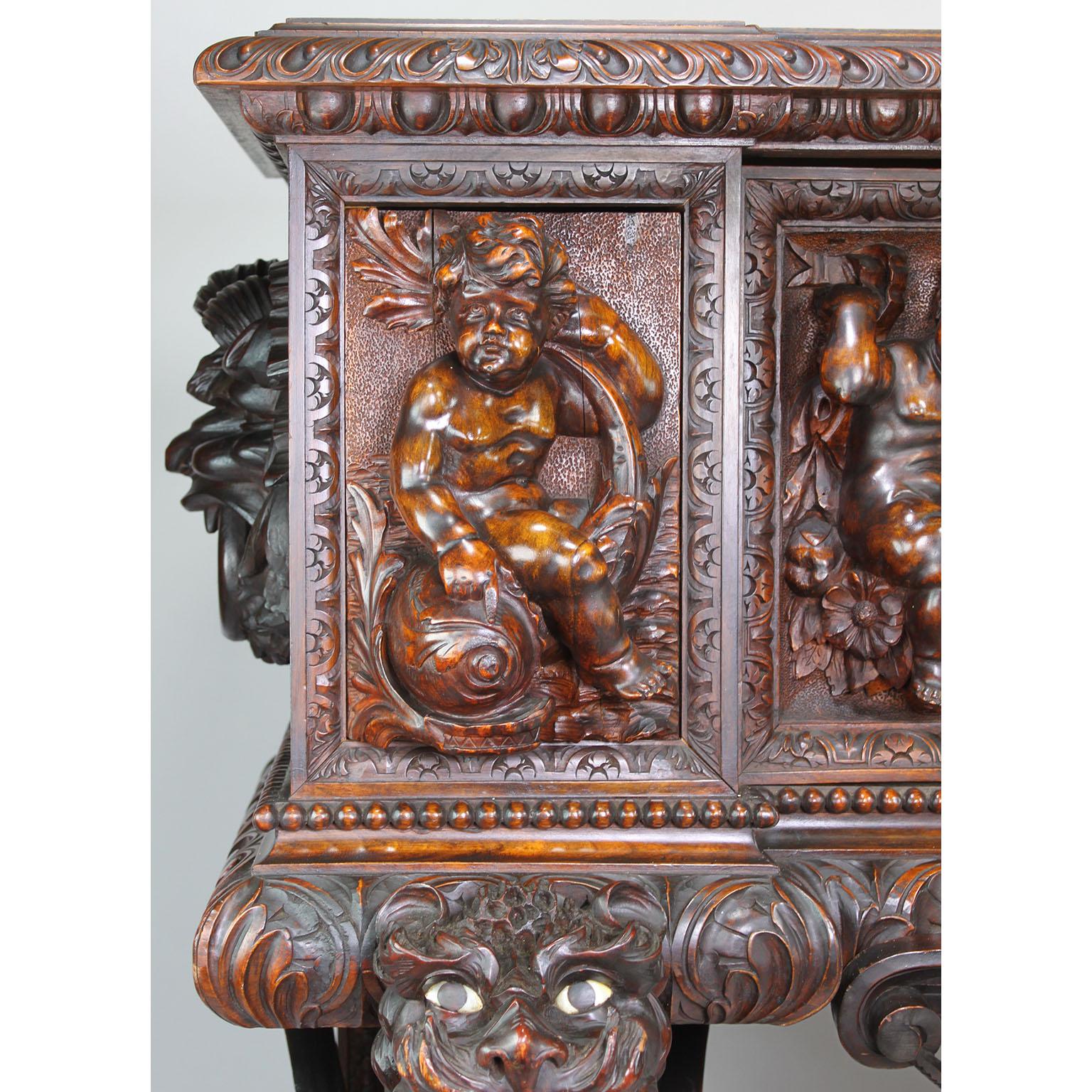 Italian 19th Century Carved Walnut Cassone Chest with Putti and Winged Dragons For Sale 3