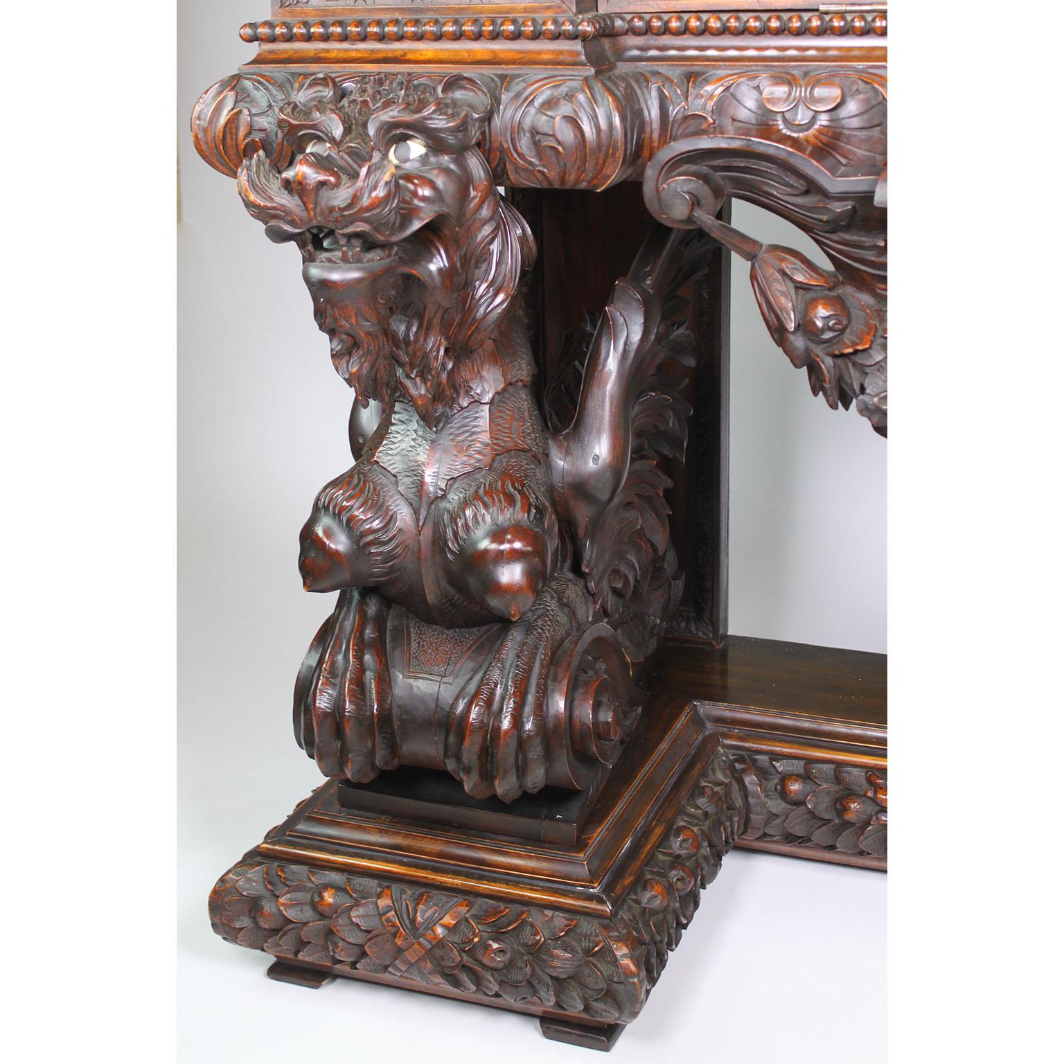 Italian 19th Century Carved Walnut Cassone Chest with Putti and Winged Dragons For Sale 4