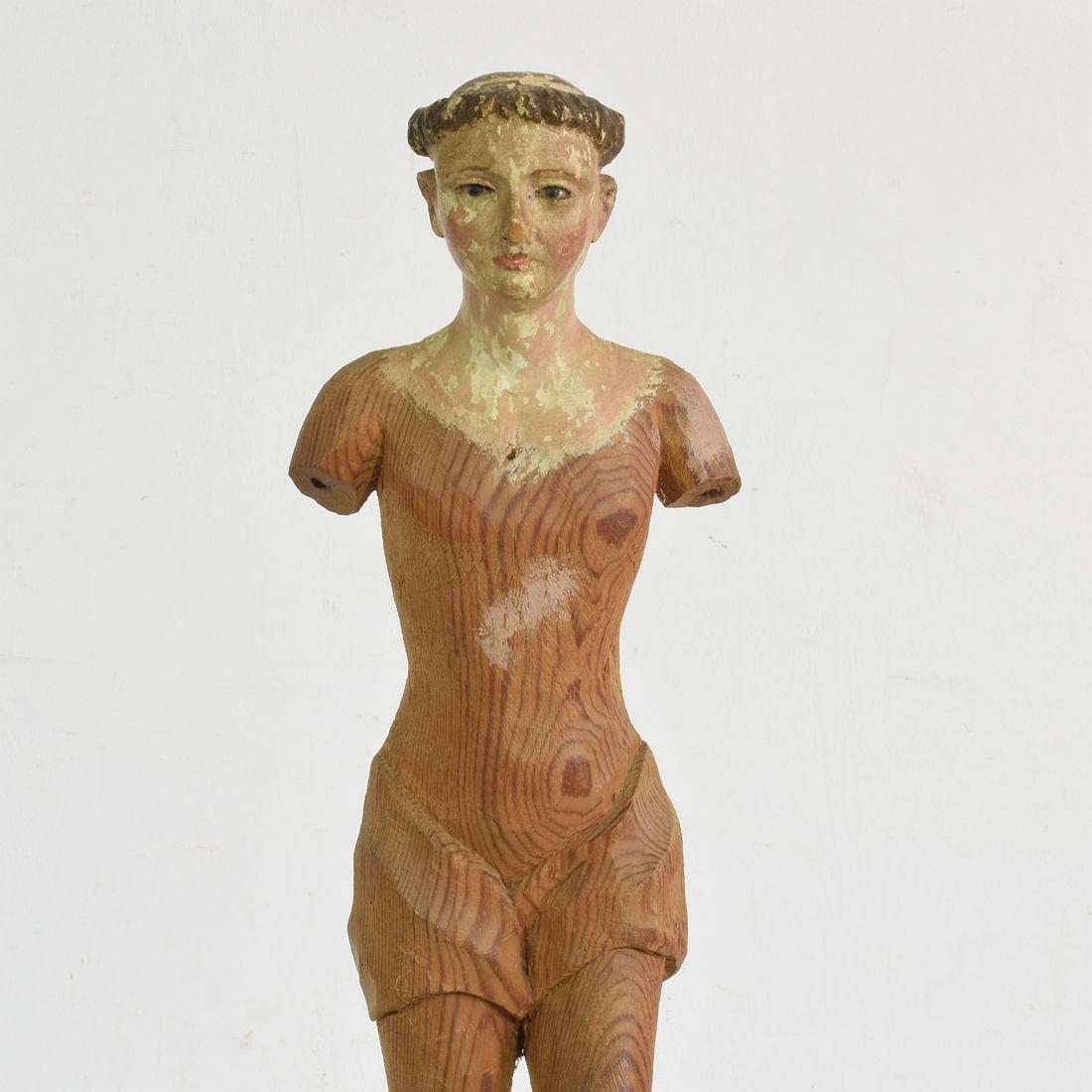 Bois Figure de saint italienne en bois sculpté du 19ème siècle en vente