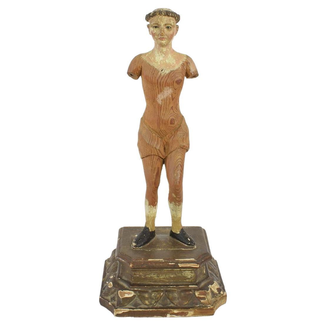 Figure de saint italienne en bois sculpté du 19ème siècle en vente