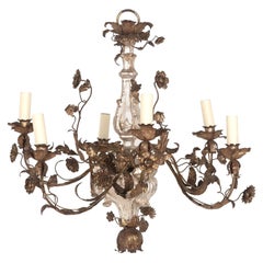 Antique Italian 19th Century Carved Wooden Silver Gilt Chandelier