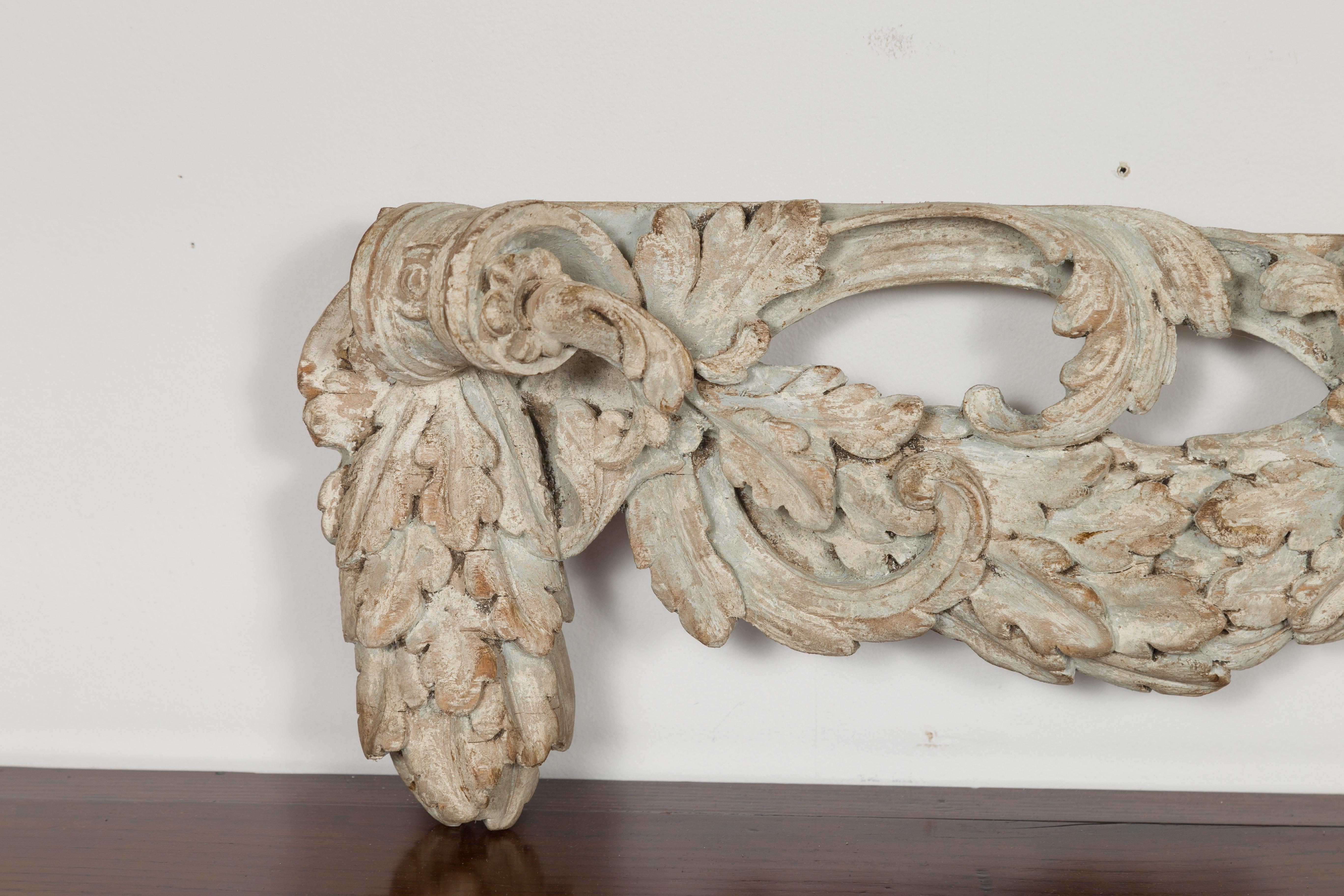 Italian 19th Century Carved Wooden Swag Fragment with Shell and Foliage Motifs 1