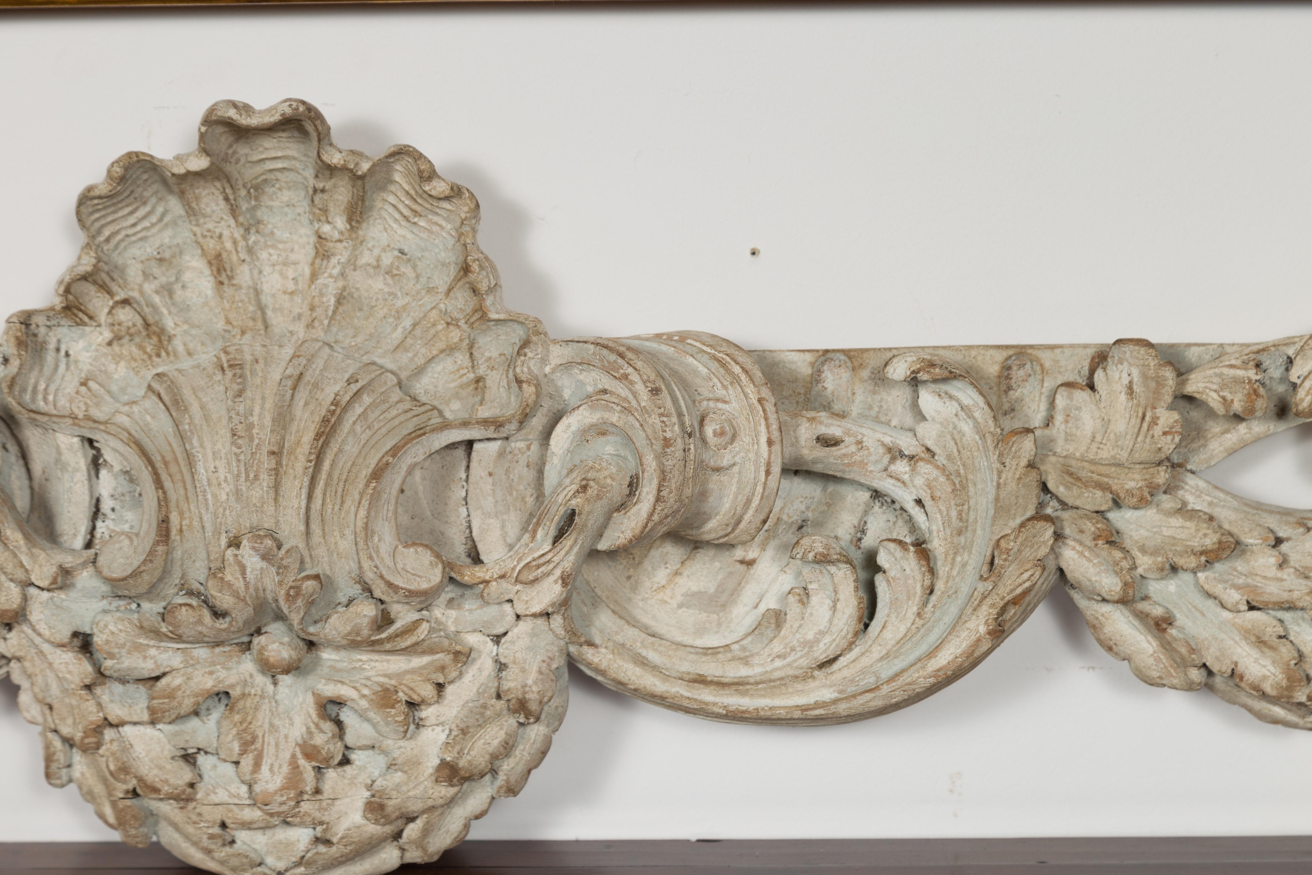 Italian 19th Century Carved Wooden Swag Fragment with Shell and Foliage Motifs 3