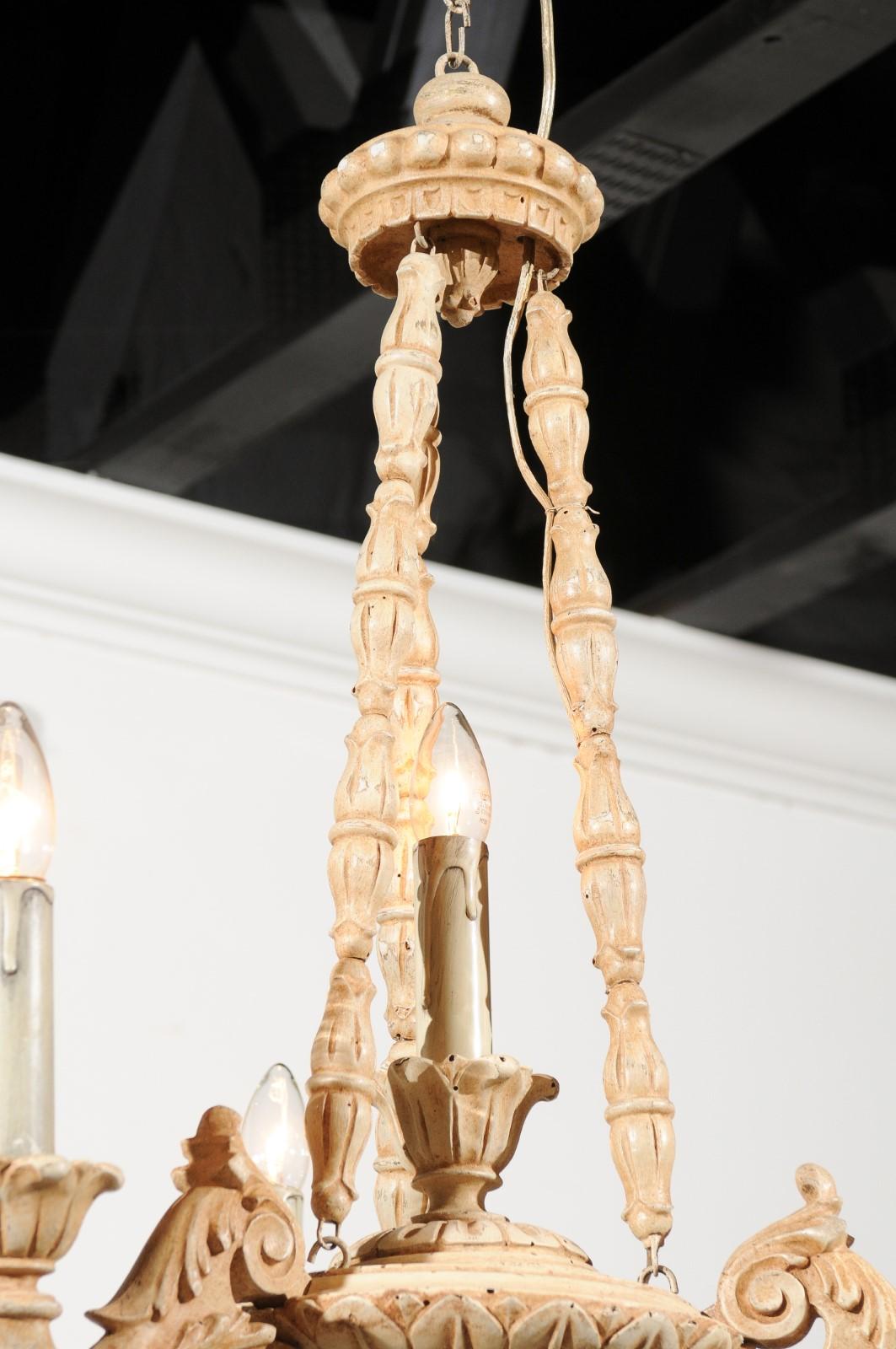 Italian 19th Century Carved Wooden Three-Light Chandelier with Scrolling Arms 4