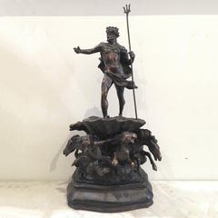 Italian 19th Century Cast Bronze Avolio Artist Sculpture of Nettuno Napoli Shool