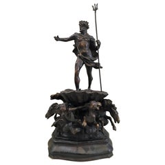 Antique Italian 19th Century Cast Bronze Avolio Artist Sculpture of Nettuno Napoli Shool