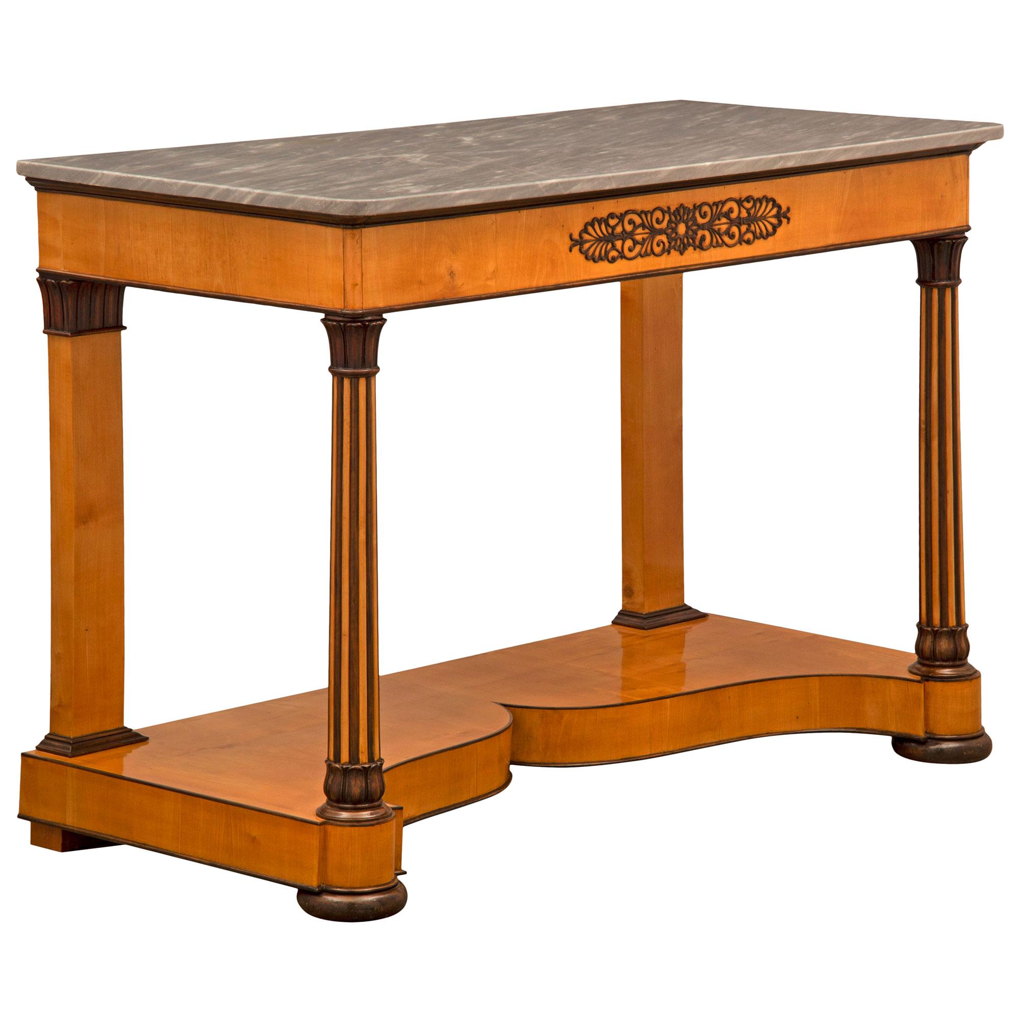 Italian 19th Century Charles X St. Cherrywood Birchwood And Marble Console In Good Condition For Sale In West Palm Beach, FL