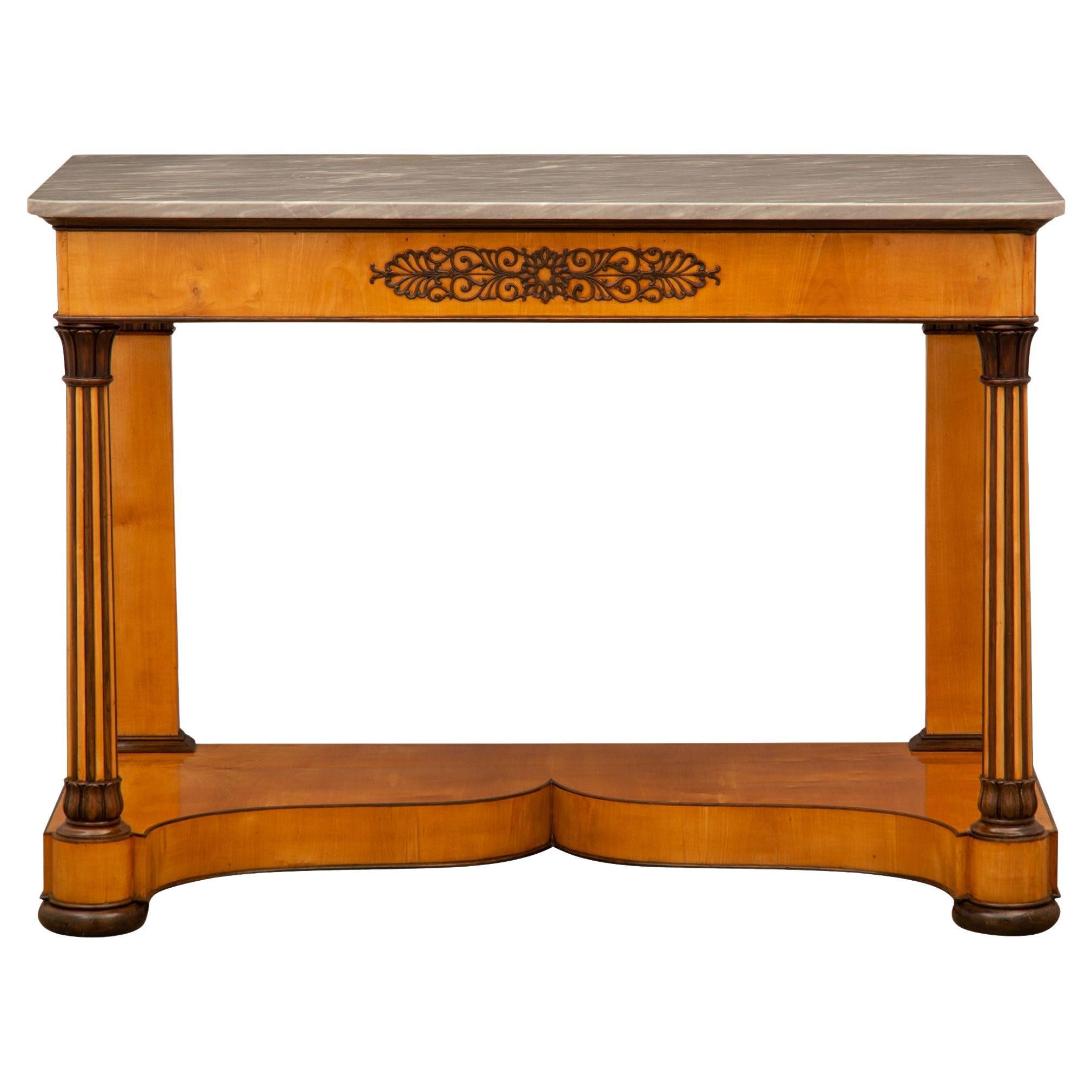 Italian 19th Century Charles X St. Cherrywood Birchwood And Marble Console For Sale