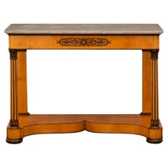 Italian 19th Century Charles X St. Cherrywood Birchwood And Marble Console